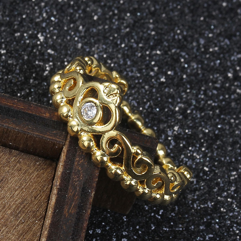 Picture of Brass Unadjustable Rings Gold Plated Crown Clear Rhinestone 16.5mm(US Size 6), 1 Piece