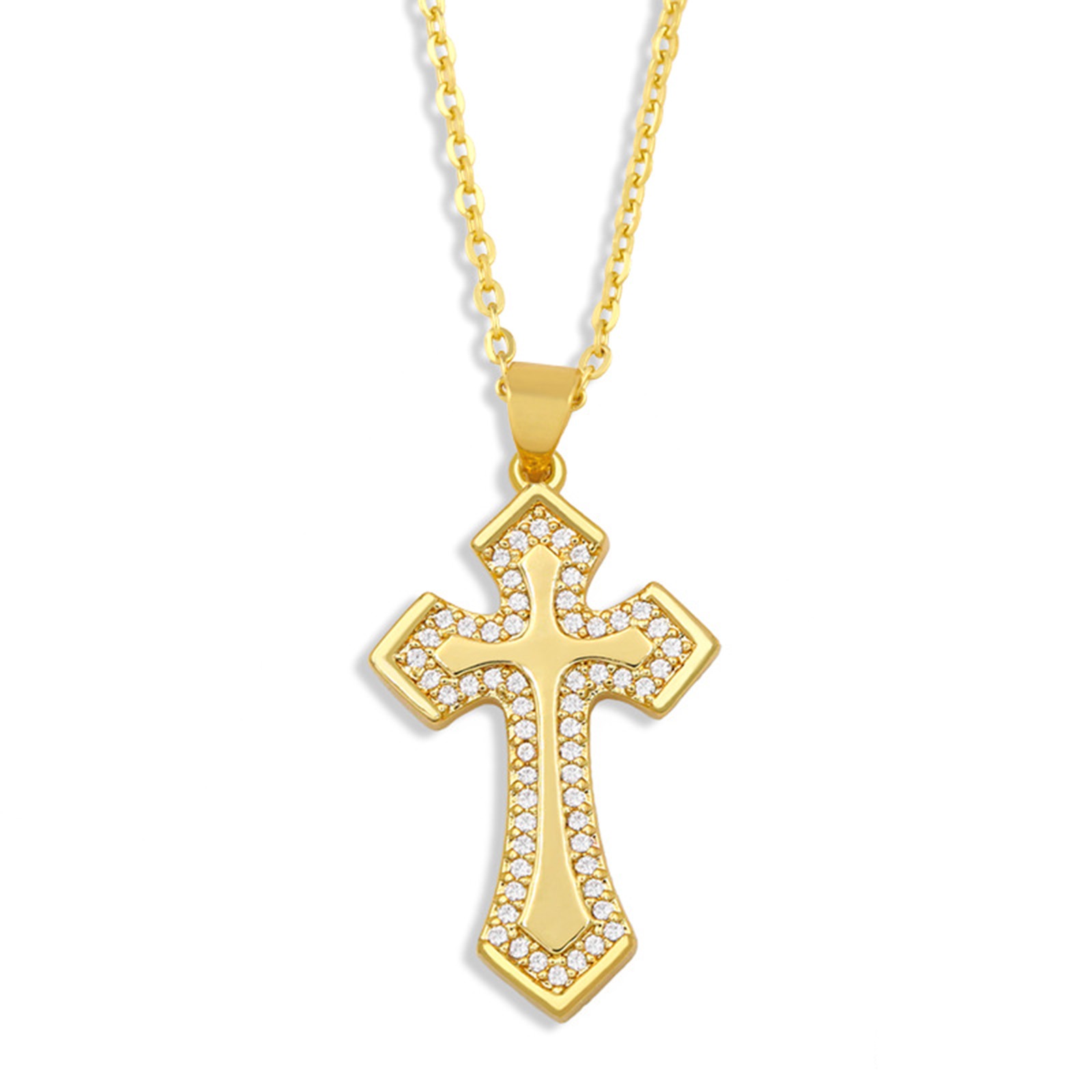 Picture of Eco-friendly Simple & Casual Religious 18K Gold Plated Brass Ball Chain Cross Unisex 42cm(16 4/8") long, 1 Piece