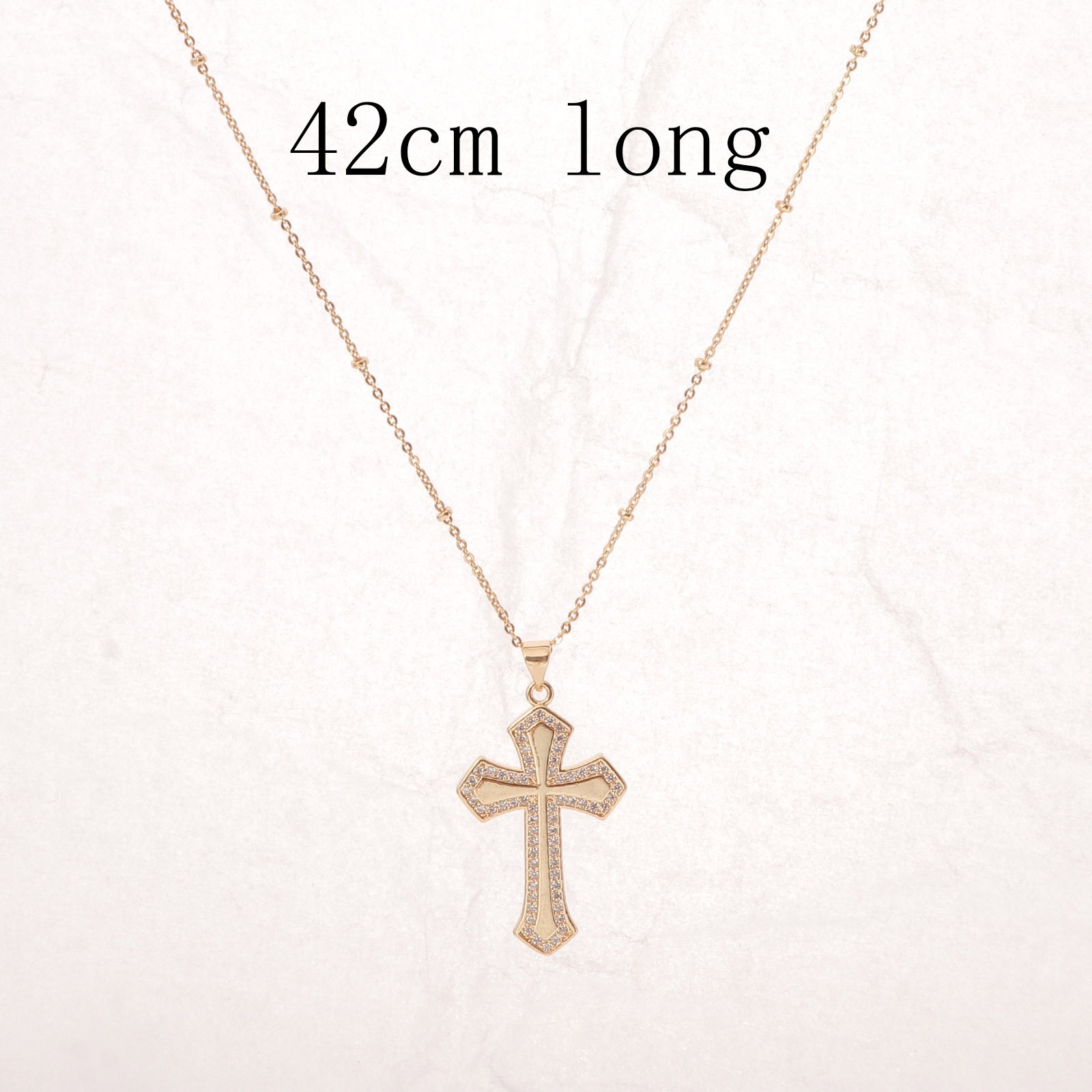 Picture of Eco-friendly Simple & Casual Religious 18K Gold Plated Brass Ball Chain Cross Unisex 42cm(16 4/8") long, 1 Piece