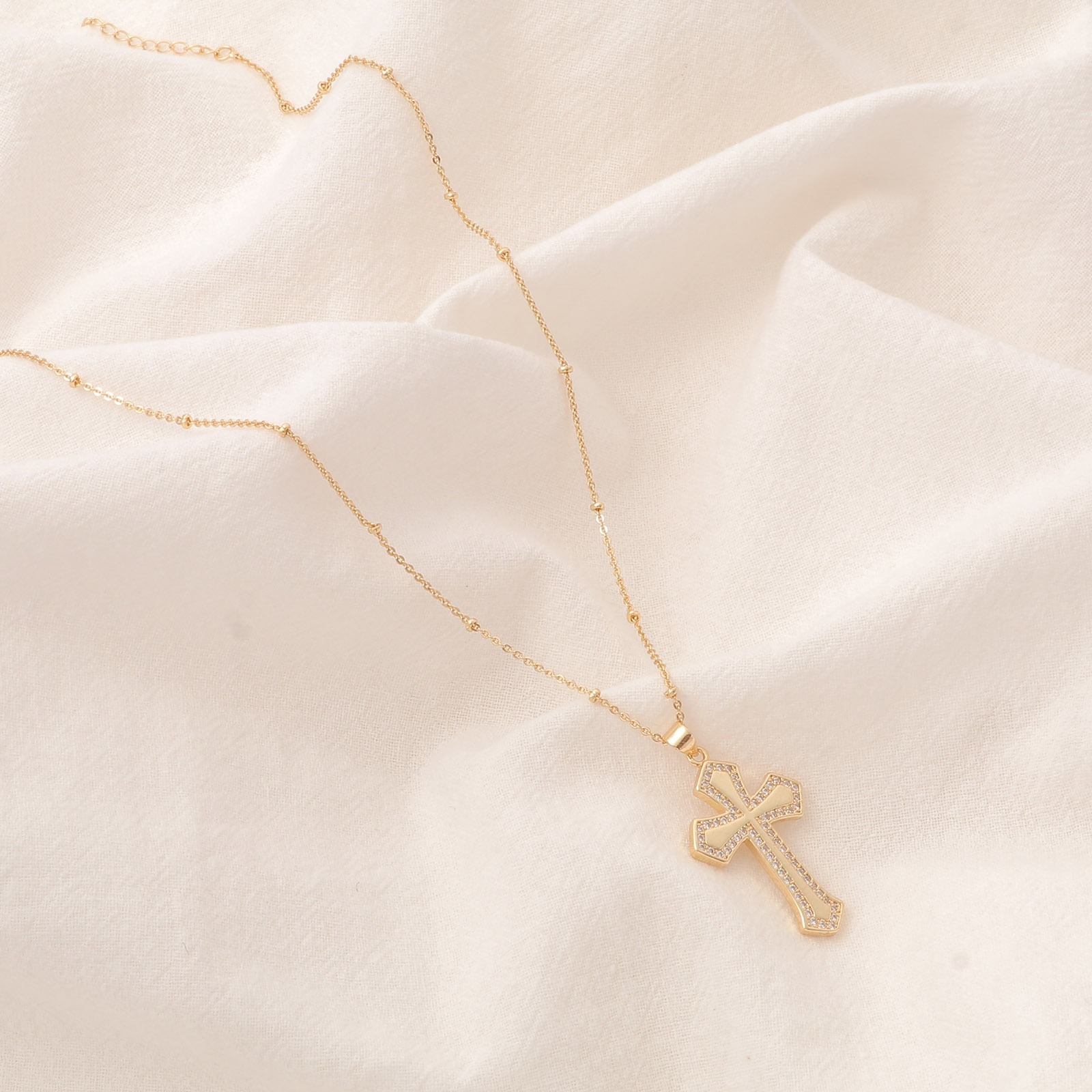 Picture of Eco-friendly Simple & Casual Religious 18K Gold Plated Brass Ball Chain Cross Unisex 42cm(16 4/8") long, 1 Piece