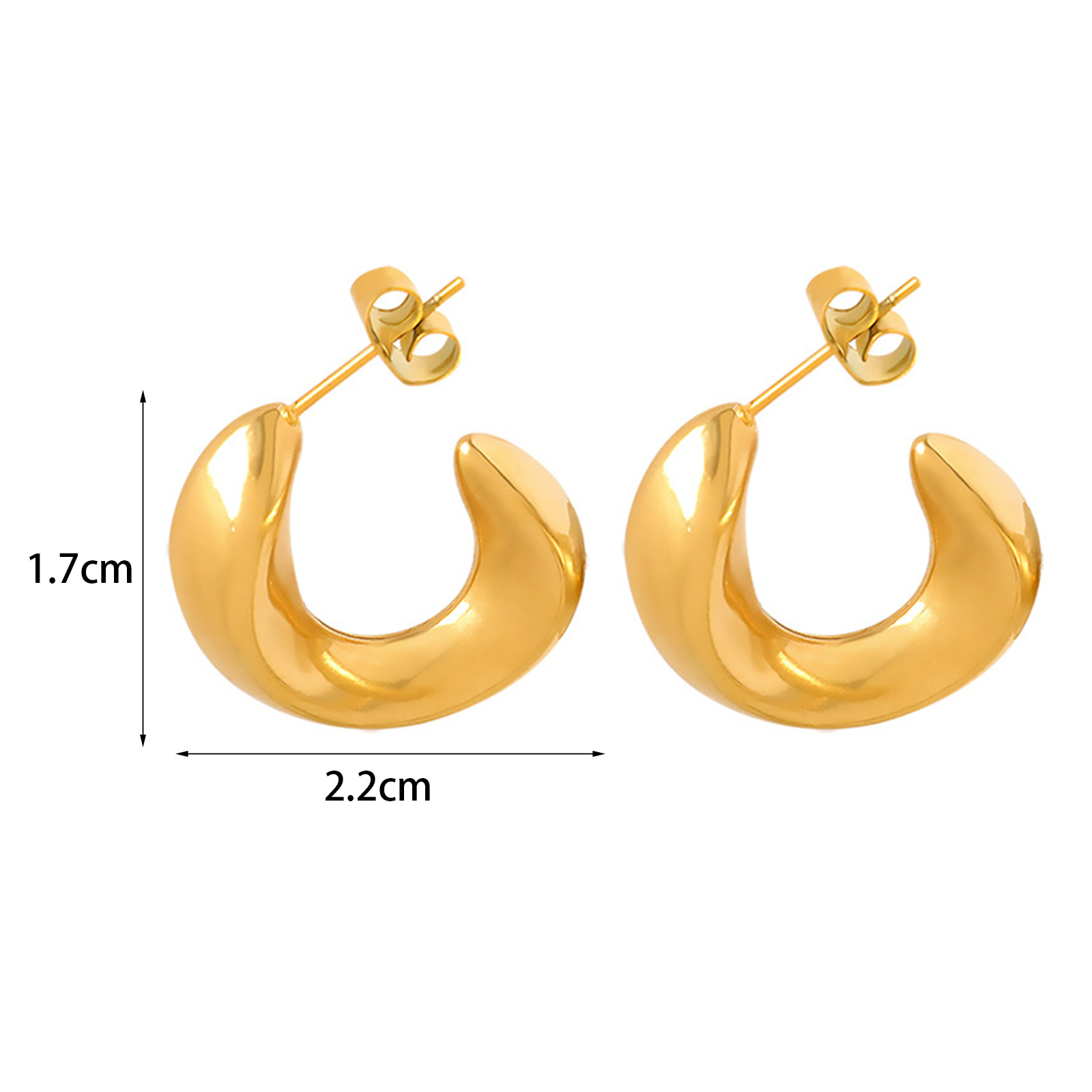 Image de 1 Paire Boucles d'Oreilles Créoles Élégant en 304 Acier Inoxydable Simple & Décontracté Forme de C Vague Plaqué Or Véritable 18K Pour Femmes 2.2cm x 1.7cm