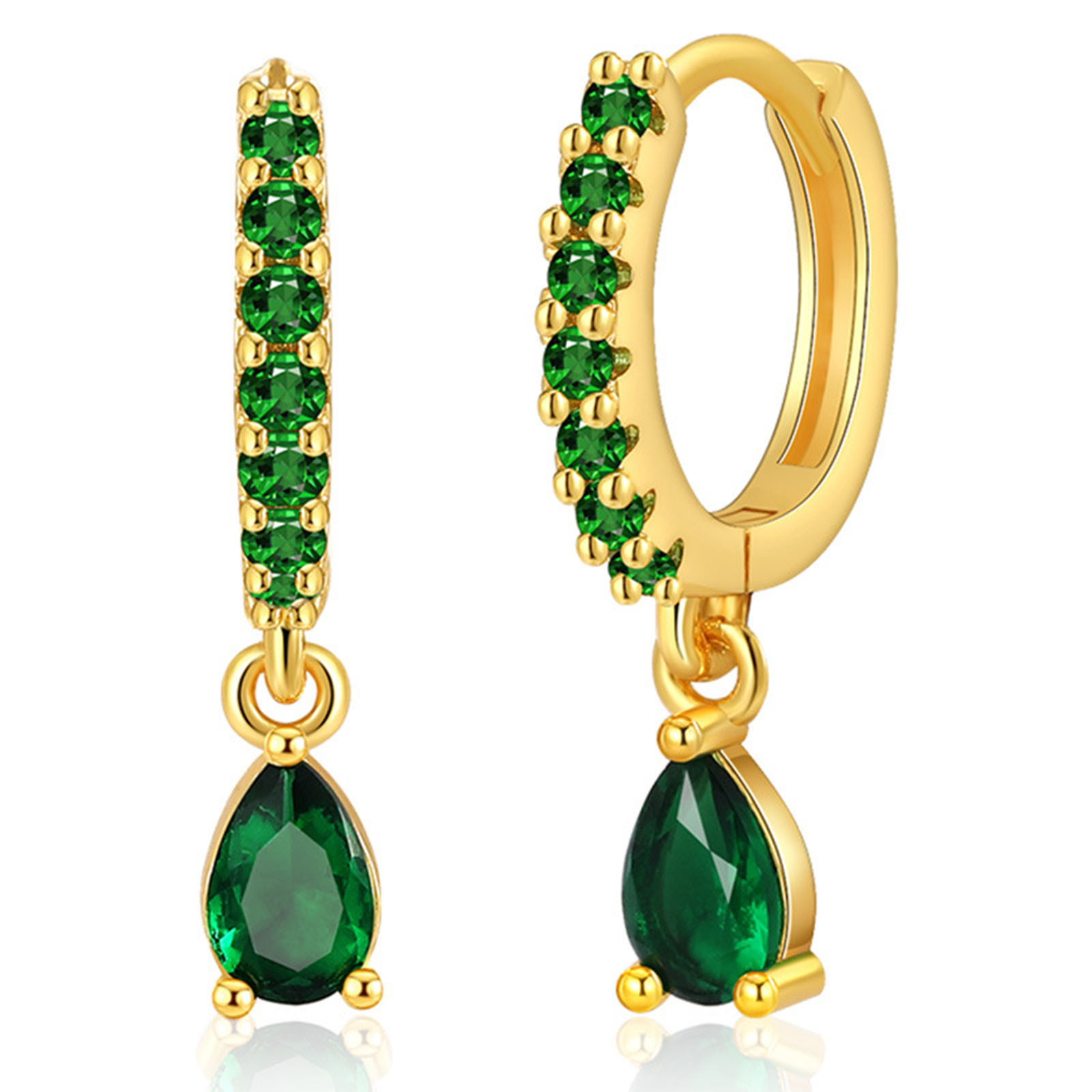 Picture of Eco-friendly Exquisite Stylish 18K Real Gold Plated Brass & Cubic Zirconia Drop Earrings For Women 2.1cm x 1cm, 1 Pair