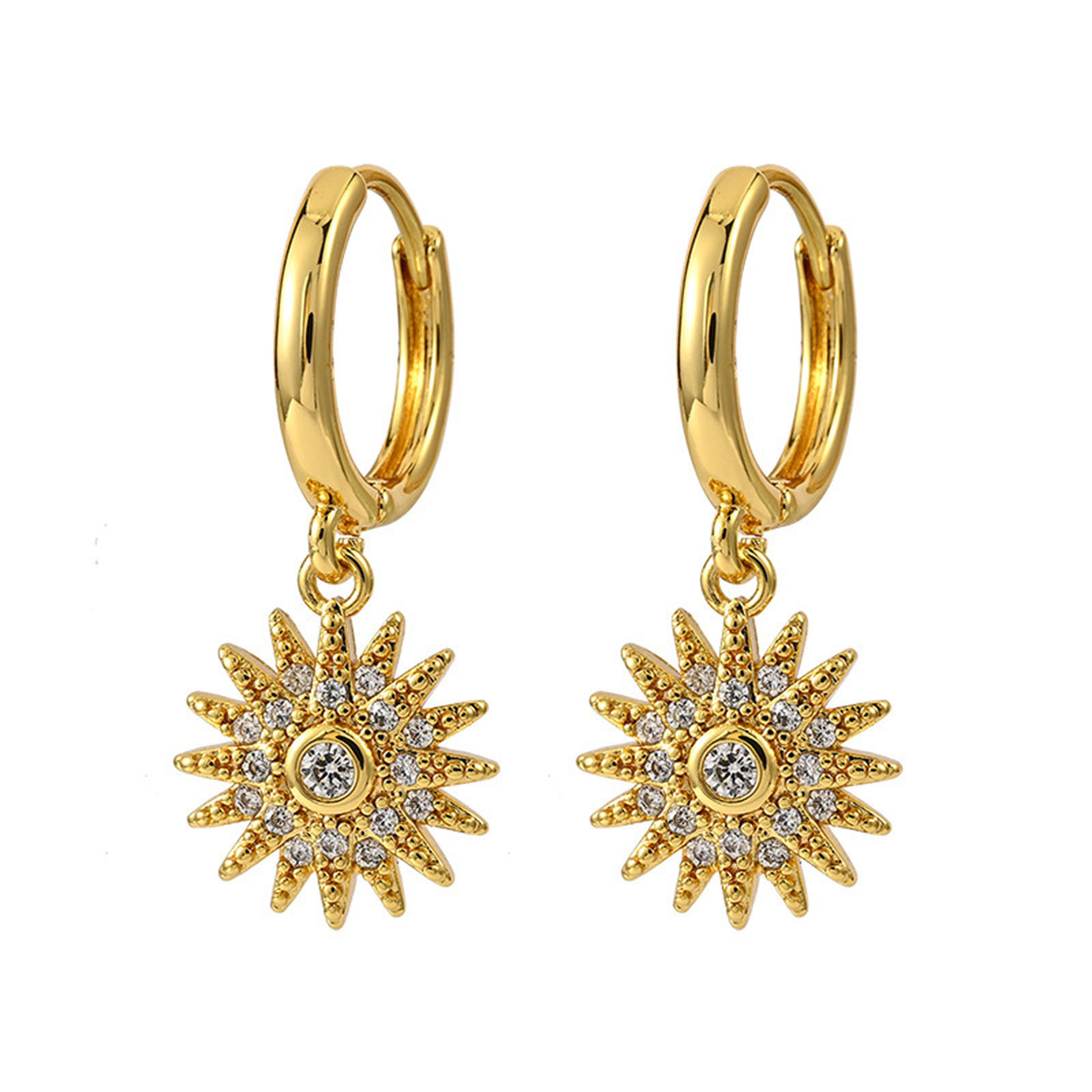 Picture of Eco-friendly Ins Style Stylish 14K Gold Plated Brass & Cubic Zirconia Sun Earrings For Women 2cm x 1cm, 1 Pair