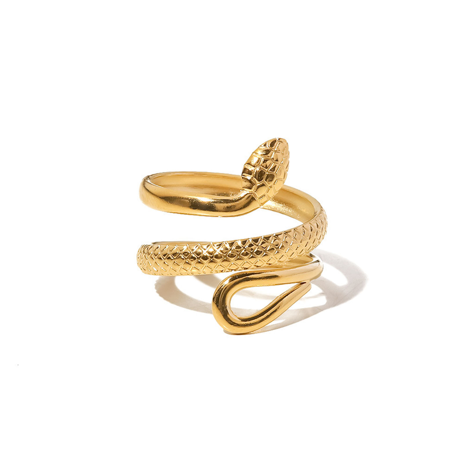 Immagine di 1 Pz Placcatura Sottovuoto Retrò Elegante 18K Vero Oro Placcato 304 Acciaio Inossidabile Aperto Serpente Struttura Anello Per Donne 17mm (taglia di US: 6.5)
