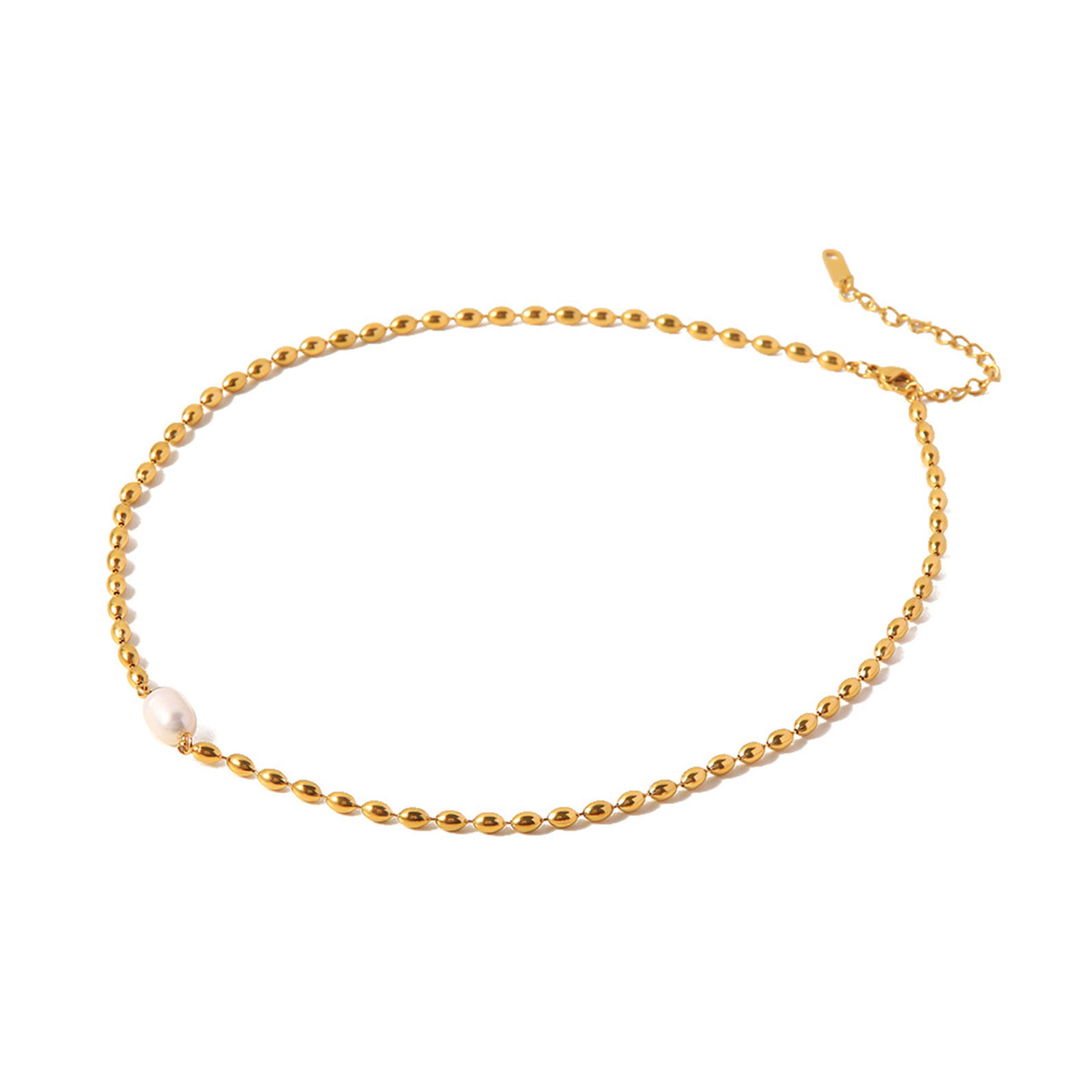 Picture of 1 Piece Vacuum Plating Dainty Stylish 18K Real Gold Plated 304 Stainless Steel & Natural Pearl Ball Chain Necklace For Women 41cm(16 1/8") long