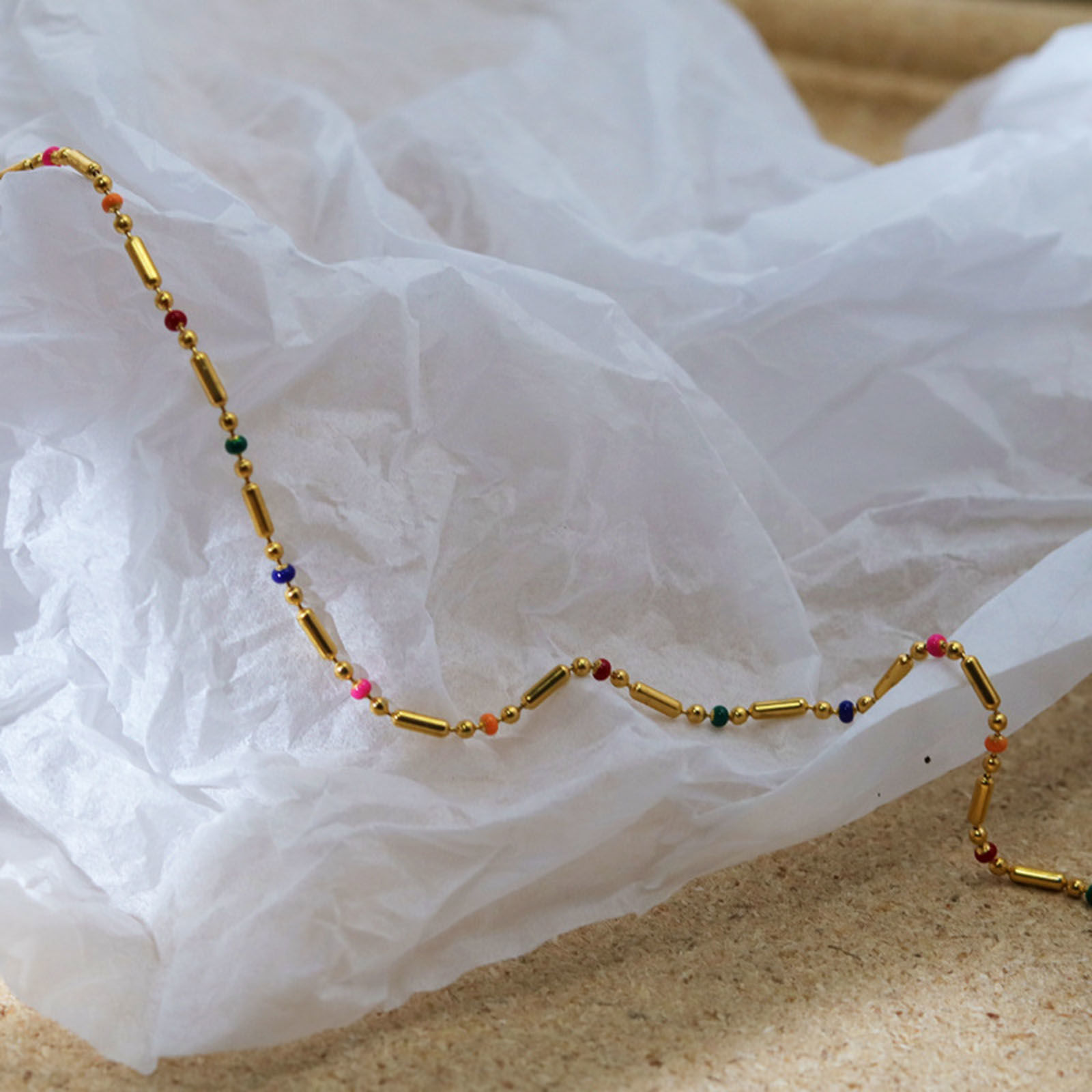 1 本 真空メッキ シンプルでカジュアル おしゃれ K18リアルゴールドメッキ 304ステンレス鋼 ボールチェーン エナメル ネックレス 女性のため 40cm長さ、 の画像