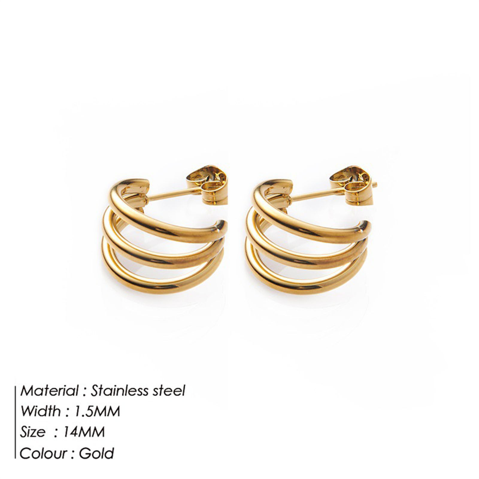 Imagen de 1 Par Enchapado al Vacío Sencillo & Casual Elegante 18K Oro Real Chapado 304 Acero Inoxidable Forma de C Pendientes Para Mujeres 1.4cm x 1.4cm