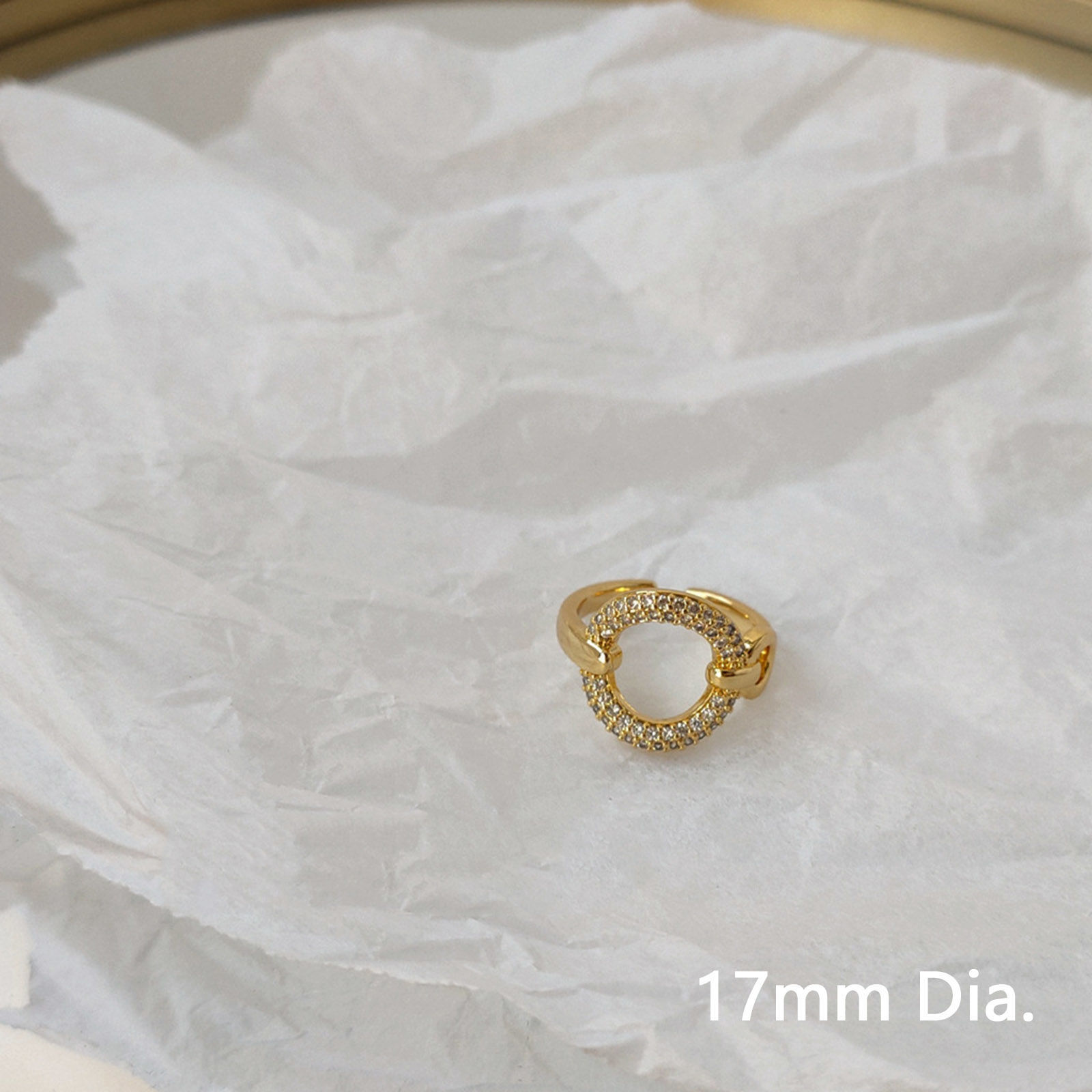 Bild von Umweltfreundlich Exquisit Stilvoll 14K Echtgold plattiert Messing & Kubisch Zirkonia Offen Verstellbar Ring Ring Für Frauen 17mm (US Größe 6,5), 1 Stück