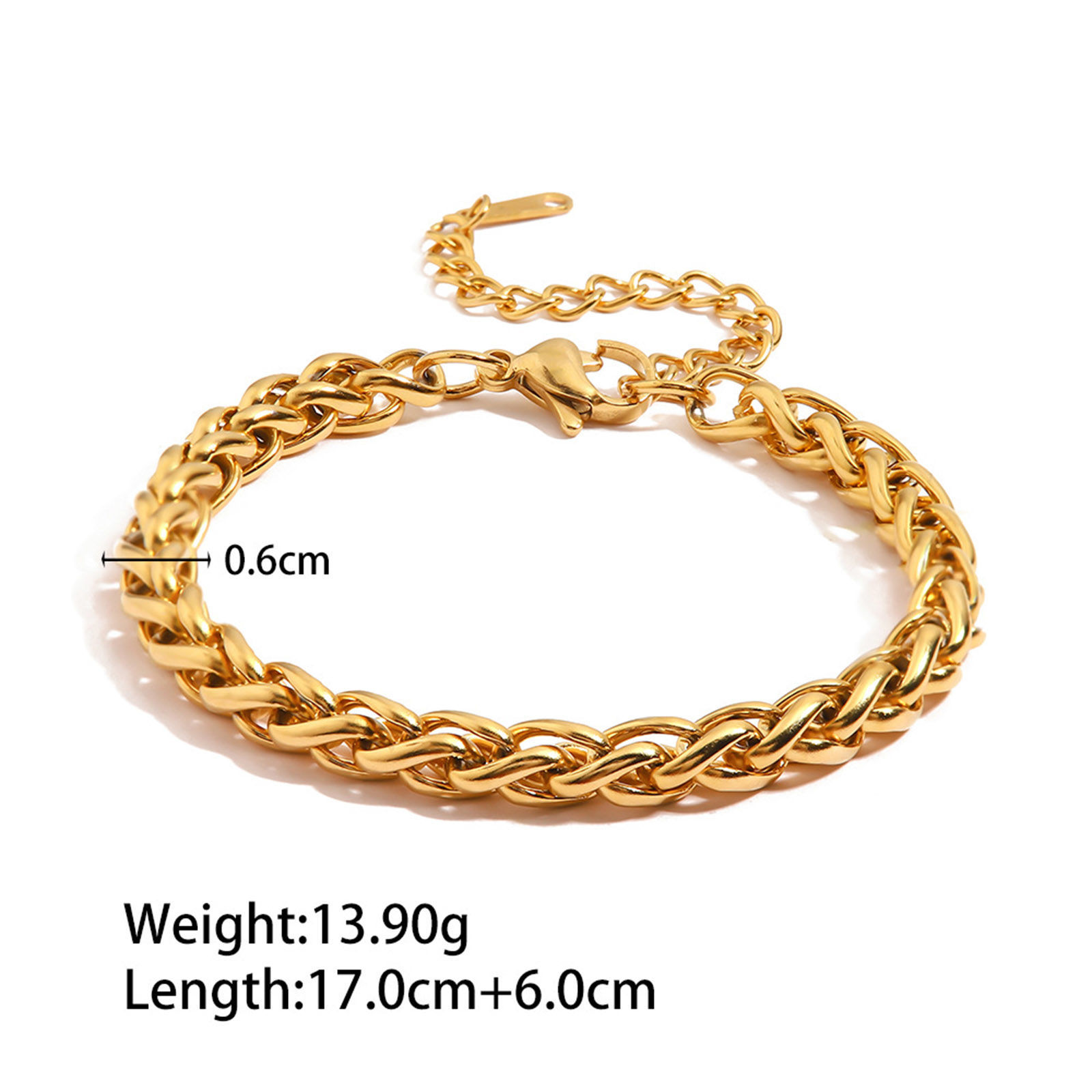 Picture of 1 Piece Vacuum Plating Simple & Casual Stylish 18K Real Gold Plated 304 Stainless Steel Curb Chain Bracelets Unisex 17cm(6 6/8") long