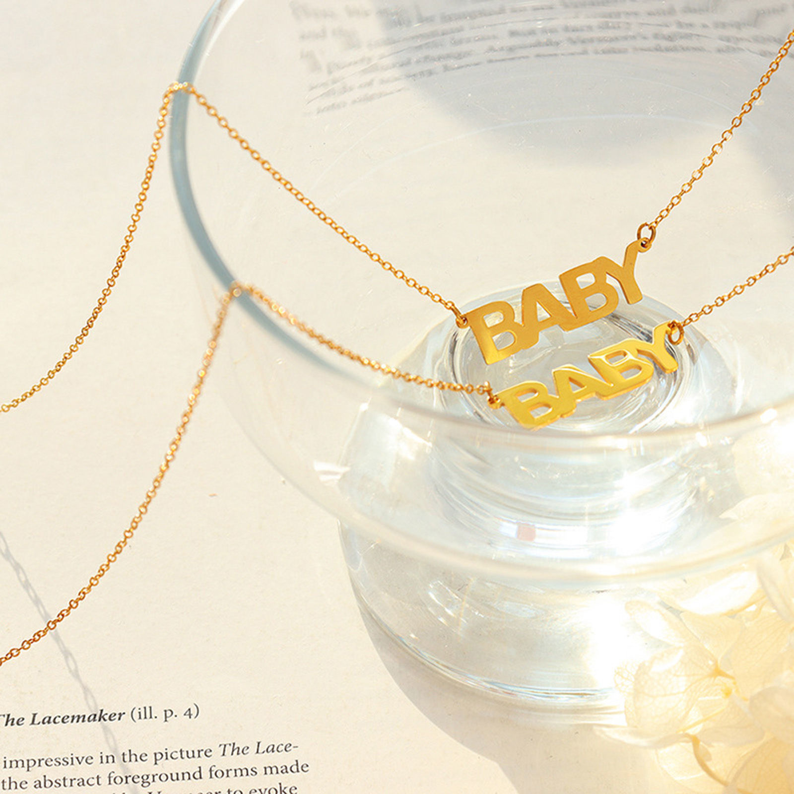 Bild von 1 Strang Vakuumbeschichtung Einfach und lässig Stilvoll 18K Echtgold plattiert 304 Edelstahl Gliederkette Kette Message " baby " Anhänger Halskette Für Frauen 40cm lang