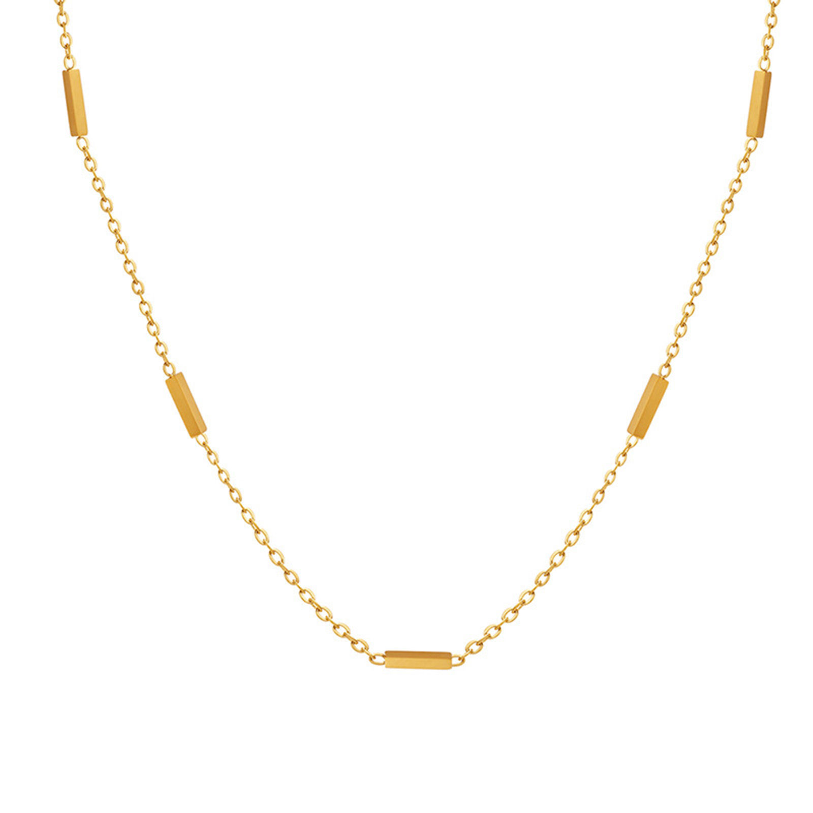 Picture of 1 Piece Vacuum Plating Stylish Simple 18K Real Gold Plated 304 Stainless Steel Link Cable Chain Rectangle Splicing Choker Necklace For Women 39cm(15 3/8") long