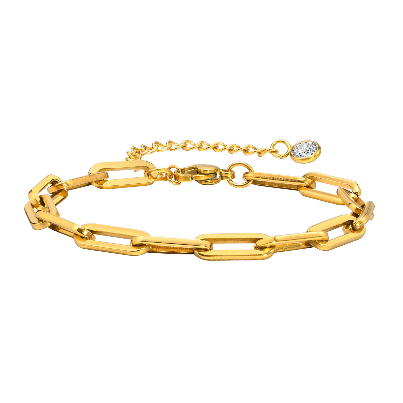 Picture of 1 Piece Vacuum Plating Stylish Simple 18K Real Gold Plated 304 Stainless Steel Paperclip Chain Bracelets Unisex Party 16cm(6 2/8") long