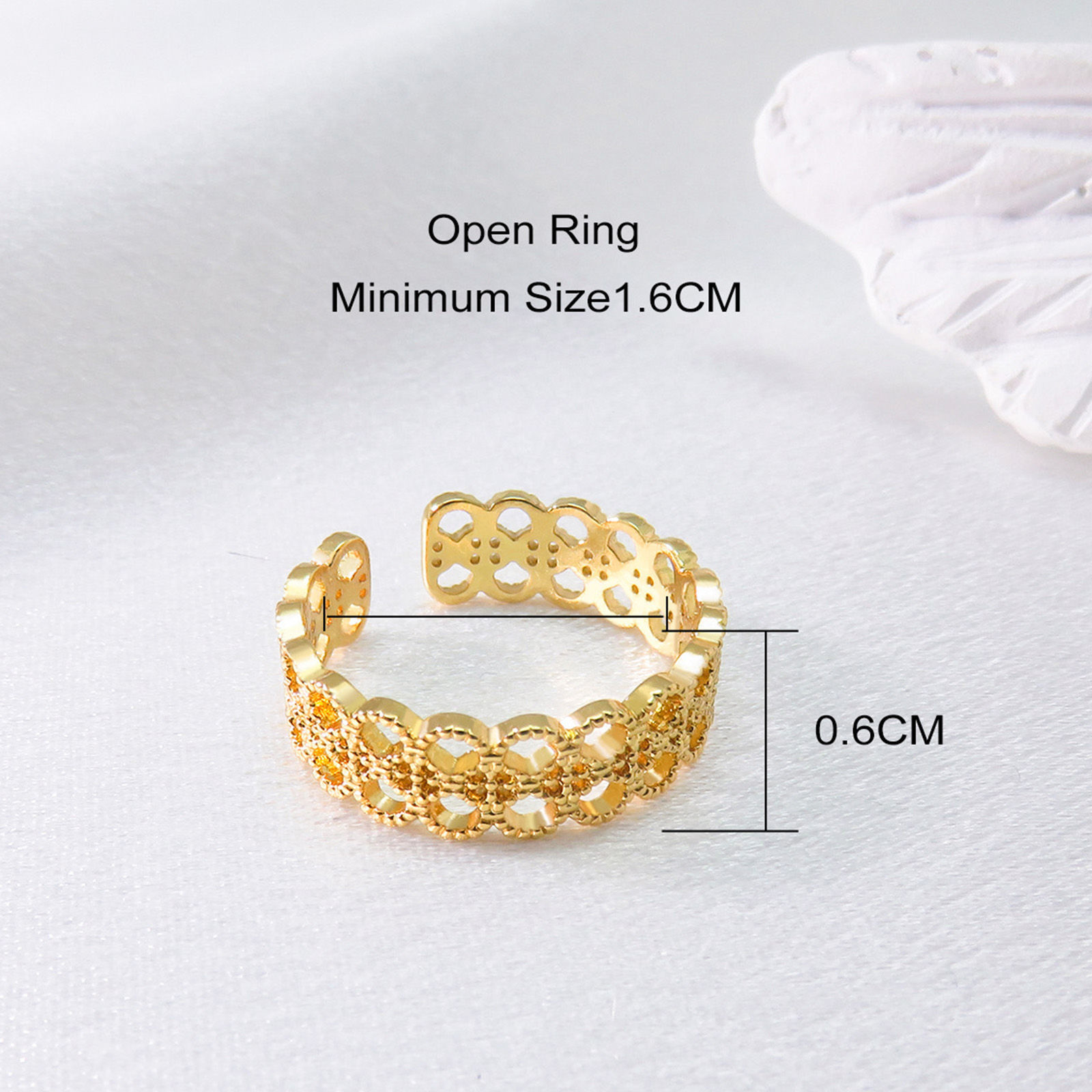 Bild von Umweltfreundlich Einfach und lässig Ins Stil 18K Gold plattiert Messing Offen Spitze Hohl Ring Für Frauen Muttertag 16mm（US Größe:5.25), 1 Stück