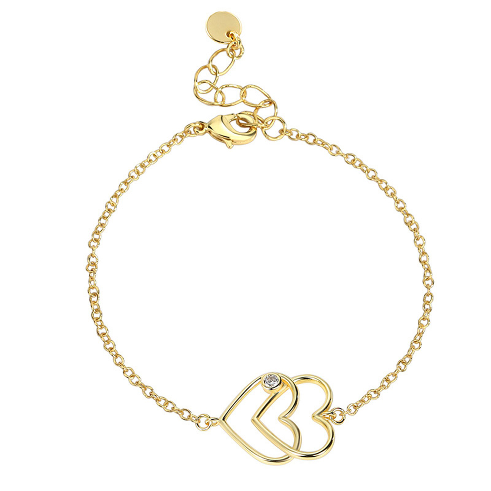 Image de Respectueux de la Nature Sucré & Mignon Bracelets Chaîne Maille Forçat Élégant en Laiton & Zirconia Cubique Plaqué Or Véritable 18K Cœur Pour Femmes Fête 16cm long, 1 Pièce