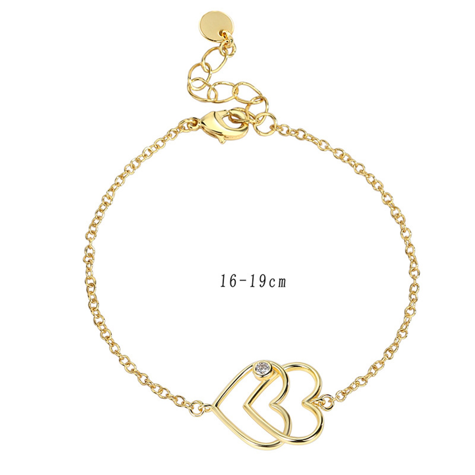 Image de Respectueux de la Nature Sucré & Mignon Bracelets Chaîne Maille Forçat Élégant en Laiton & Zirconia Cubique Plaqué Or Véritable 18K Cœur Pour Femmes Fête 16cm long, 1 Pièce
