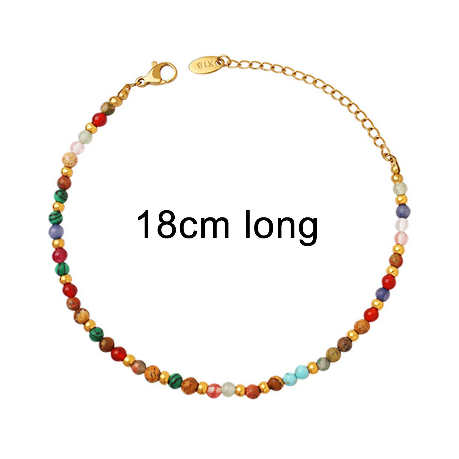 Picture of Eco-friendly Vacuum Plating Simple & Casual Boho Chic Bohemia 18K Real Gold Plated 304 Stainless Steel & Stone Link Chain Dainty Bracelets Delicate Bracelets Beaded Bracelet For Women Mother's Day 18cm(7 1/8") long, 1 Piece