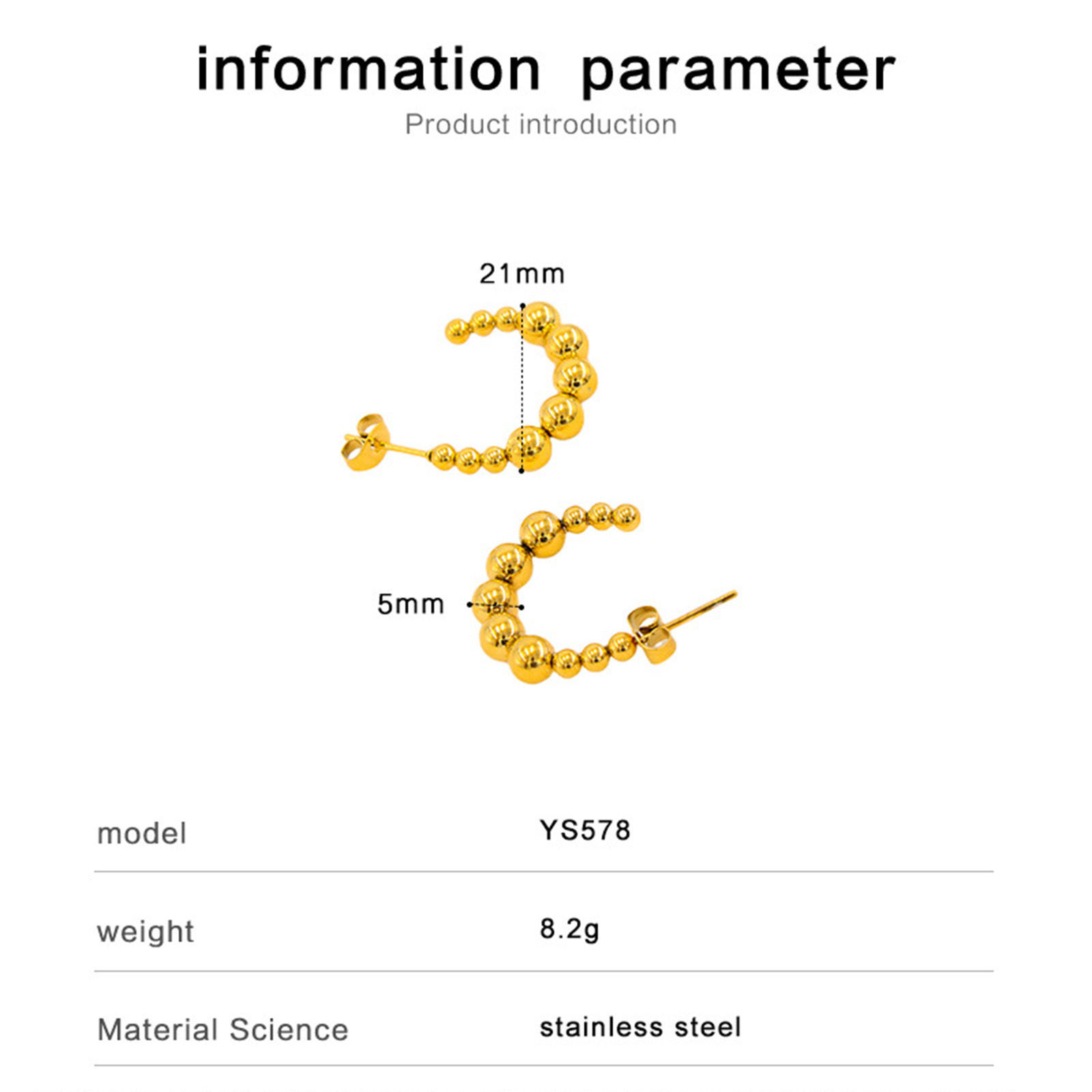 Picture of Eco-friendly Vacuum Plating Simple & Casual Retro 18K Gold Plated 304 Stainless Steel C Shape Hoop Earrings For Women Party 21mm Dia., 1 Pair