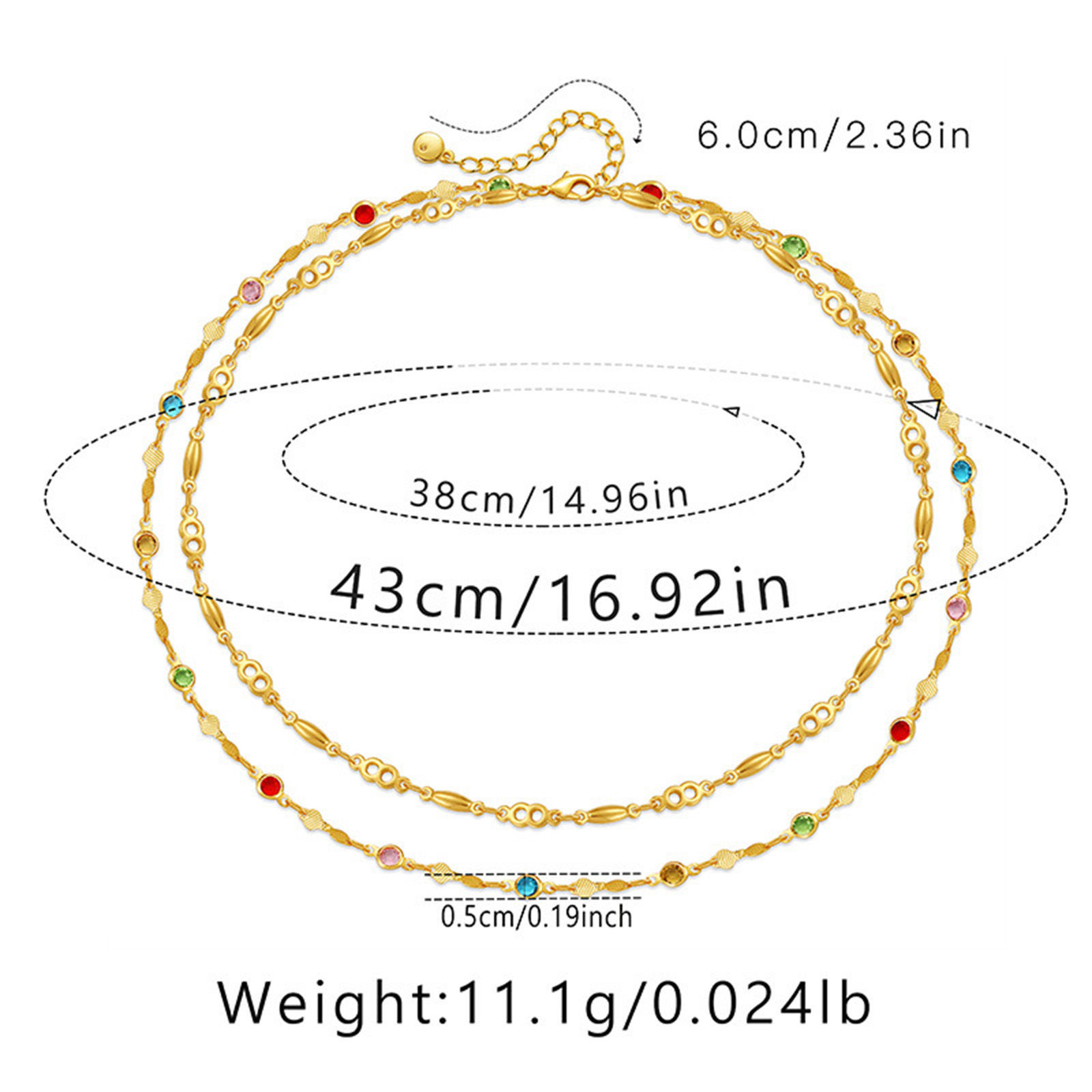Picture of 1 Piece Eco-friendly Stylish Ethnic 18K Real Gold Plated Brass & Cubic Zirconia Link Chain Multilayer Layered Necklace For Women Party 38cm(15") long