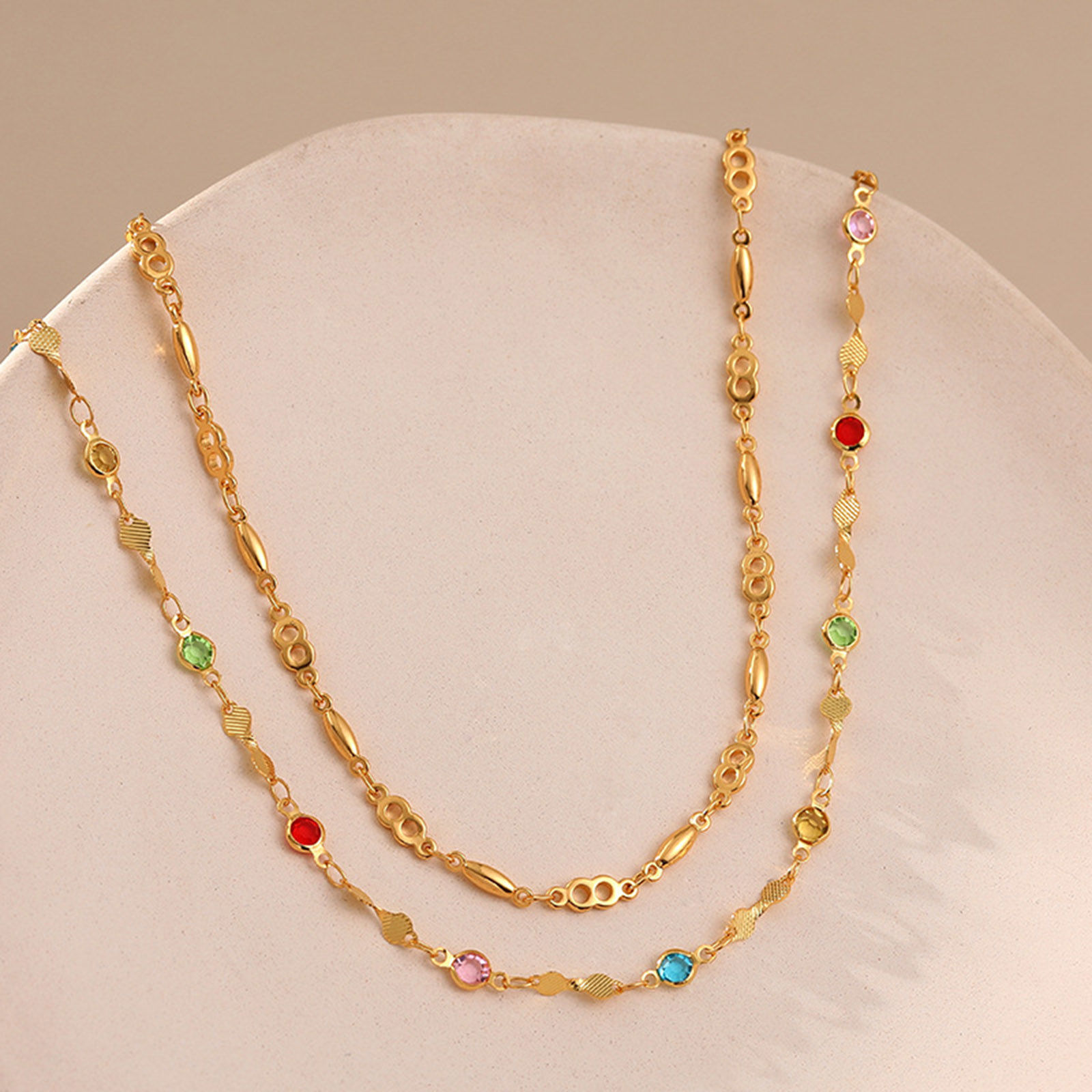 Picture of 1 Piece Eco-friendly Stylish Ethnic 18K Real Gold Plated Brass & Cubic Zirconia Link Chain Multilayer Layered Necklace For Women Party 38cm(15") long