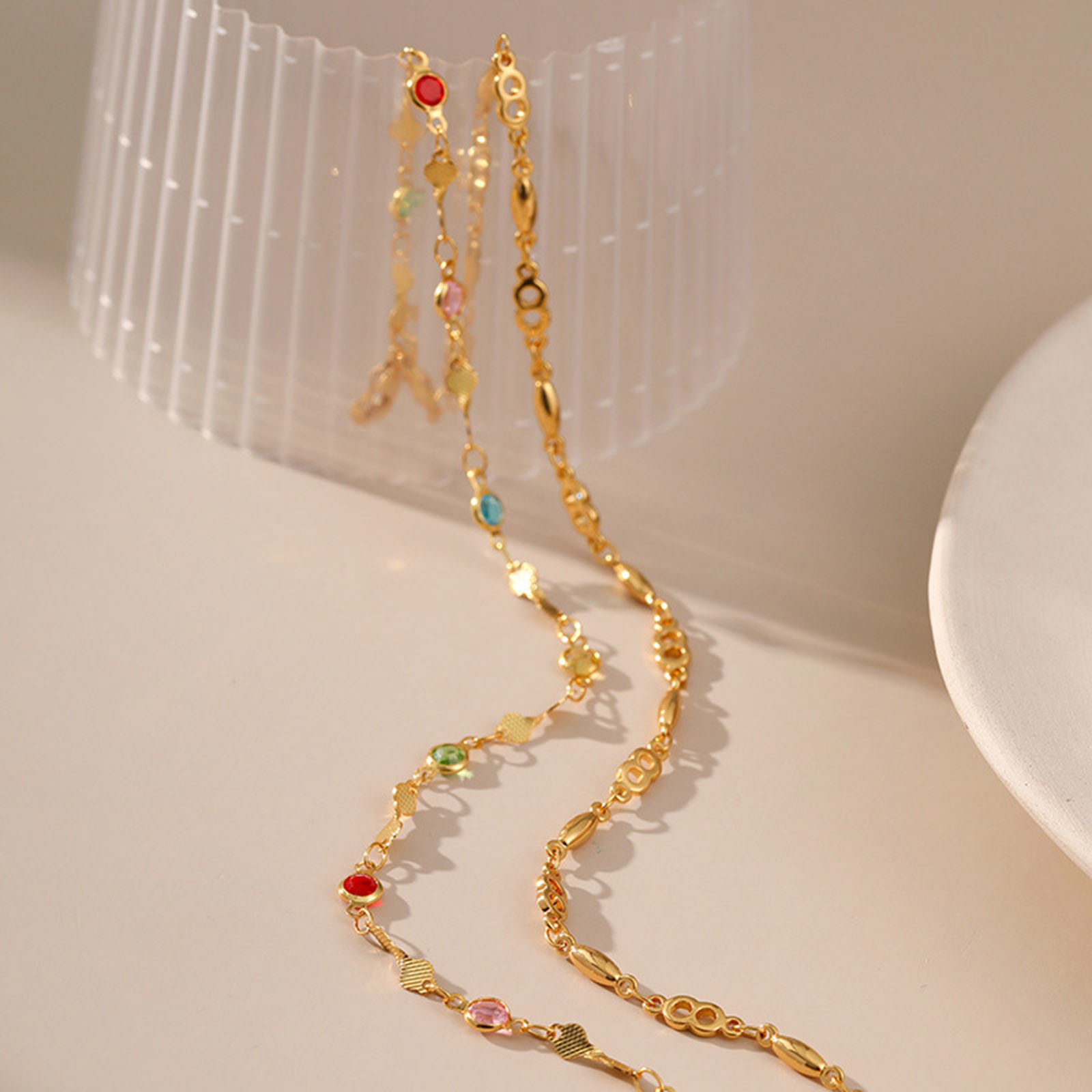Picture of 1 Piece Eco-friendly Stylish Ethnic 18K Real Gold Plated Brass & Cubic Zirconia Link Chain Multilayer Layered Necklace For Women Party 38cm(15") long