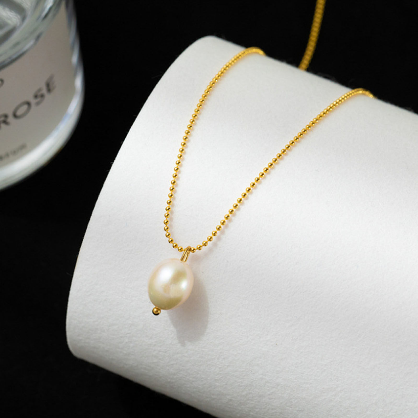 Imagen de 1 Unidad Enchapado al Vacío Retro Romántico Chapado en Oro de 18K Acero Inoxidable & Perla Cadenas Bola Irregular Collar con Colgante Para Mujeres 39cm longitud