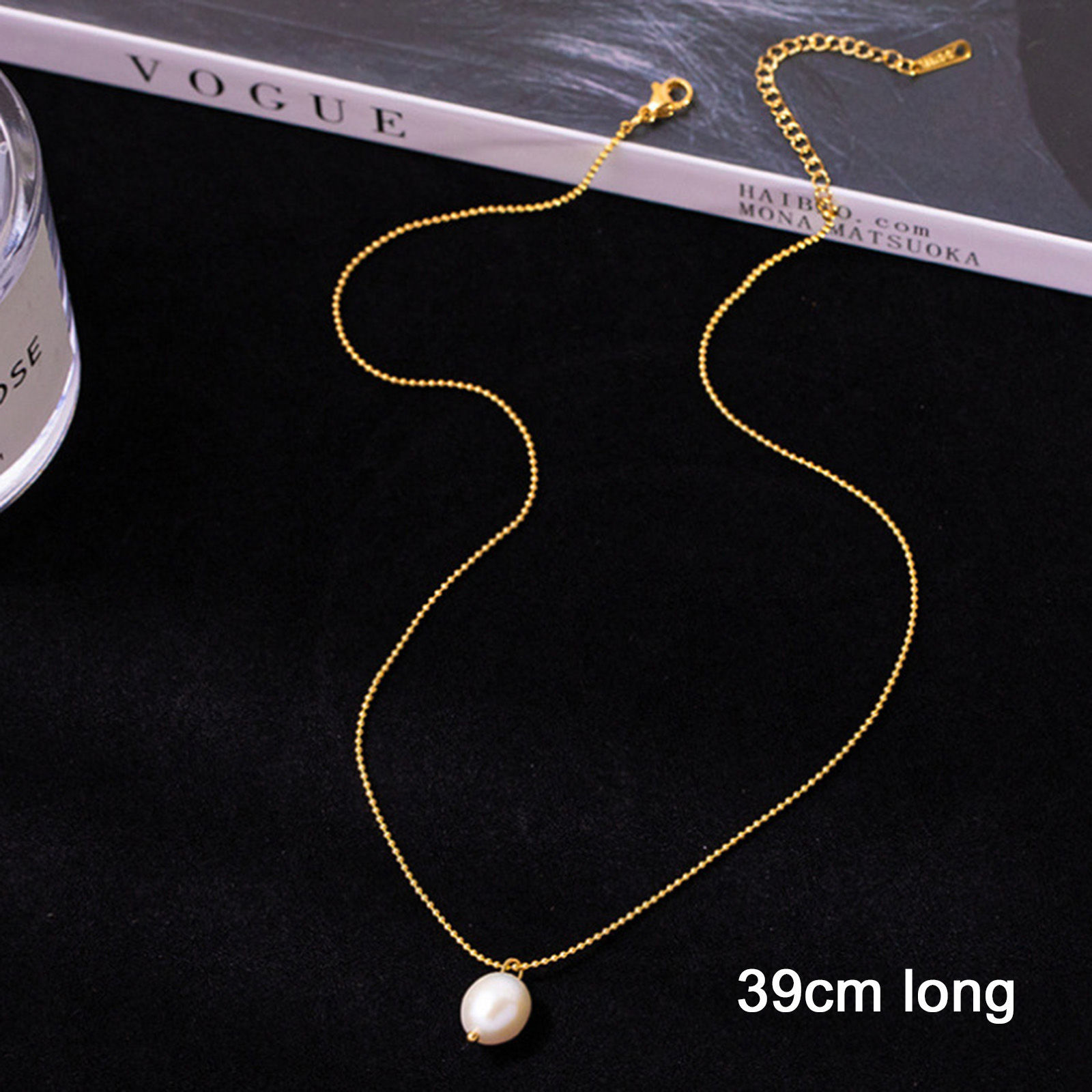 Imagen de 1 Unidad Enchapado al Vacío Retro Romántico Chapado en Oro de 18K Acero Inoxidable & Perla Cadenas Bola Irregular Collar con Colgante Para Mujeres 39cm longitud
