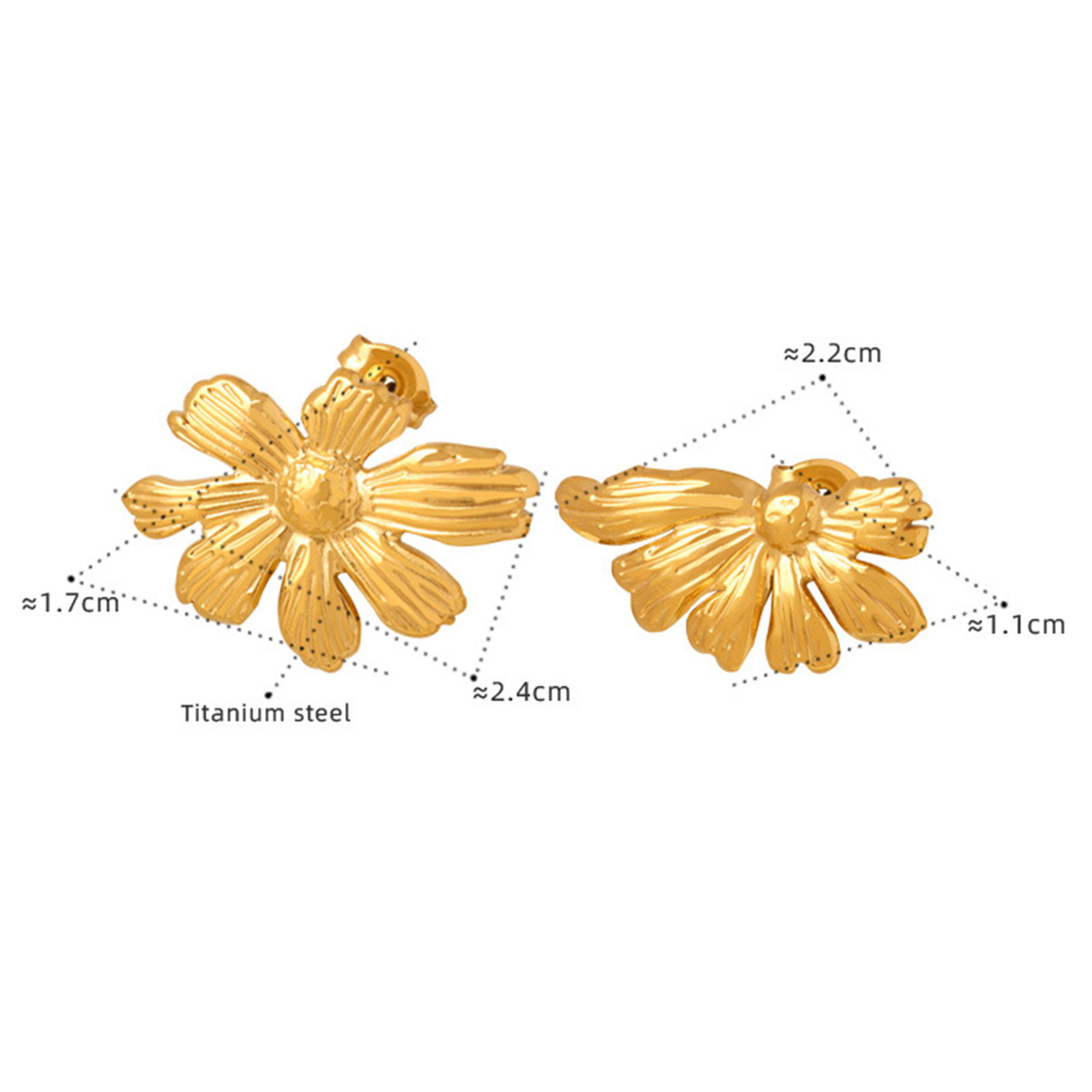 Bild von 1 Paar Vakuumbeschichtung Stilvoll Retro 18K Echtgold plattiert 304 Edelstahl Blumen Asymmetrische Ohrringe Für Frauen 2,1cm x 1,1cm