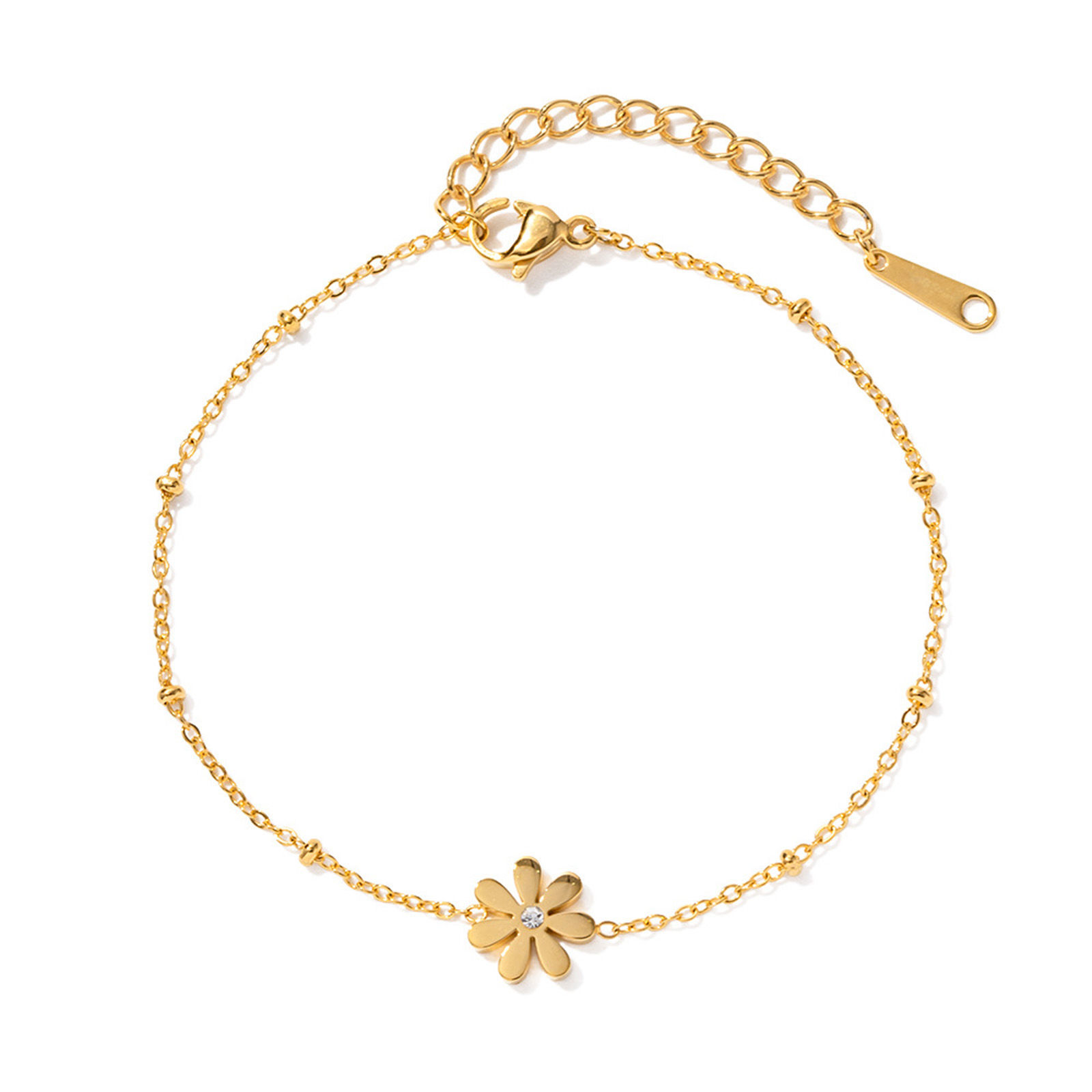 Image de Placage Sous Vide Écologique Sucré & Mignon Bracelets Chaîne Maille Forçat Simple en 304 Acier Inoxydable & Strass Plaqué Or Véritable 18K Fleur de Muguet Pour Femmes 16cm long, 1 Pièce