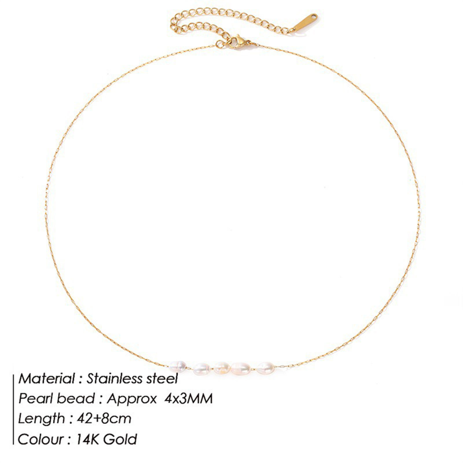 Picture of Eco-friendly Vacuum Plating Stylish Elegant 14K Gold Plated Stainless Steel & Natural Pearl Link Cable Chain Baroque Pendant Necklace For Women Anniversary 42cm(16 4/8") long, 1 Piece