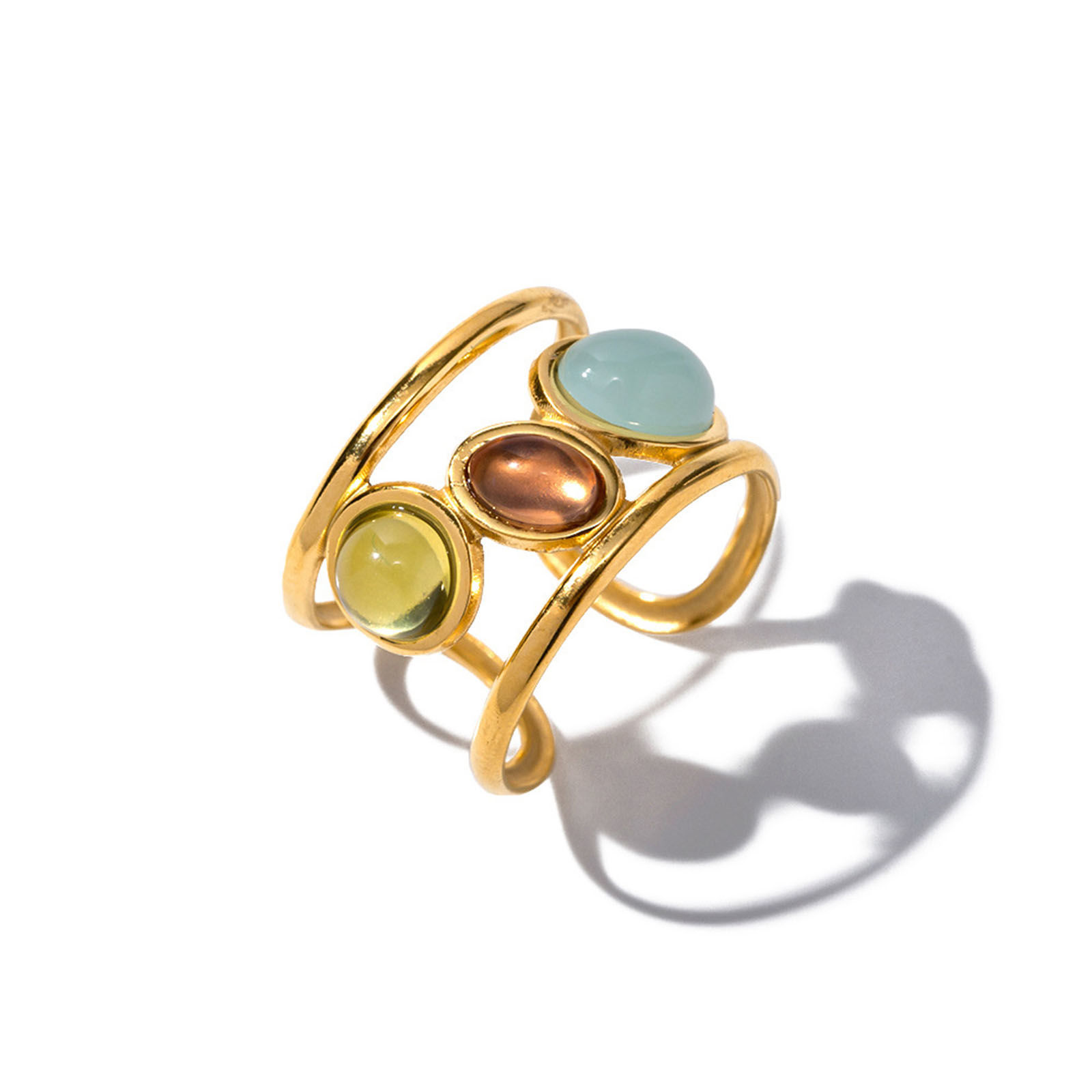 Imagen de Enchapado al Vacío Ecológico Elegante Style Of Royal Court Character 18K Oro Real Chapado 304 Acero Inoxidable & Piedra Abierto Óvalo Ronda Anillos Para Mujeres Fiesta 18mm (US Size 7.75), 1 Unidad