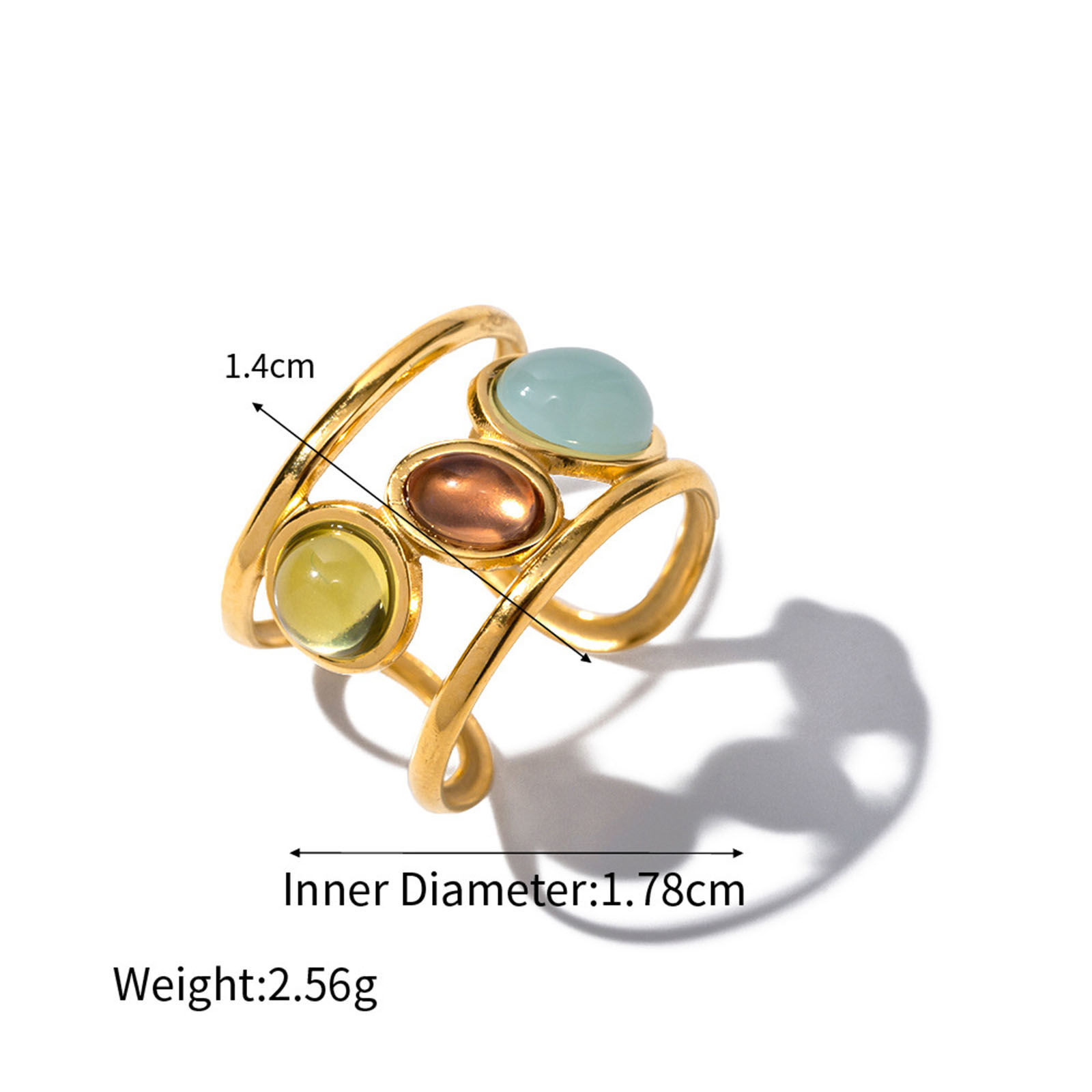 Imagen de Enchapado al Vacío Ecológico Elegante Style Of Royal Court Character 18K Oro Real Chapado 304 Acero Inoxidable & Piedra Abierto Óvalo Ronda Anillos Para Mujeres Fiesta 18mm (US Size 7.75), 1 Unidad