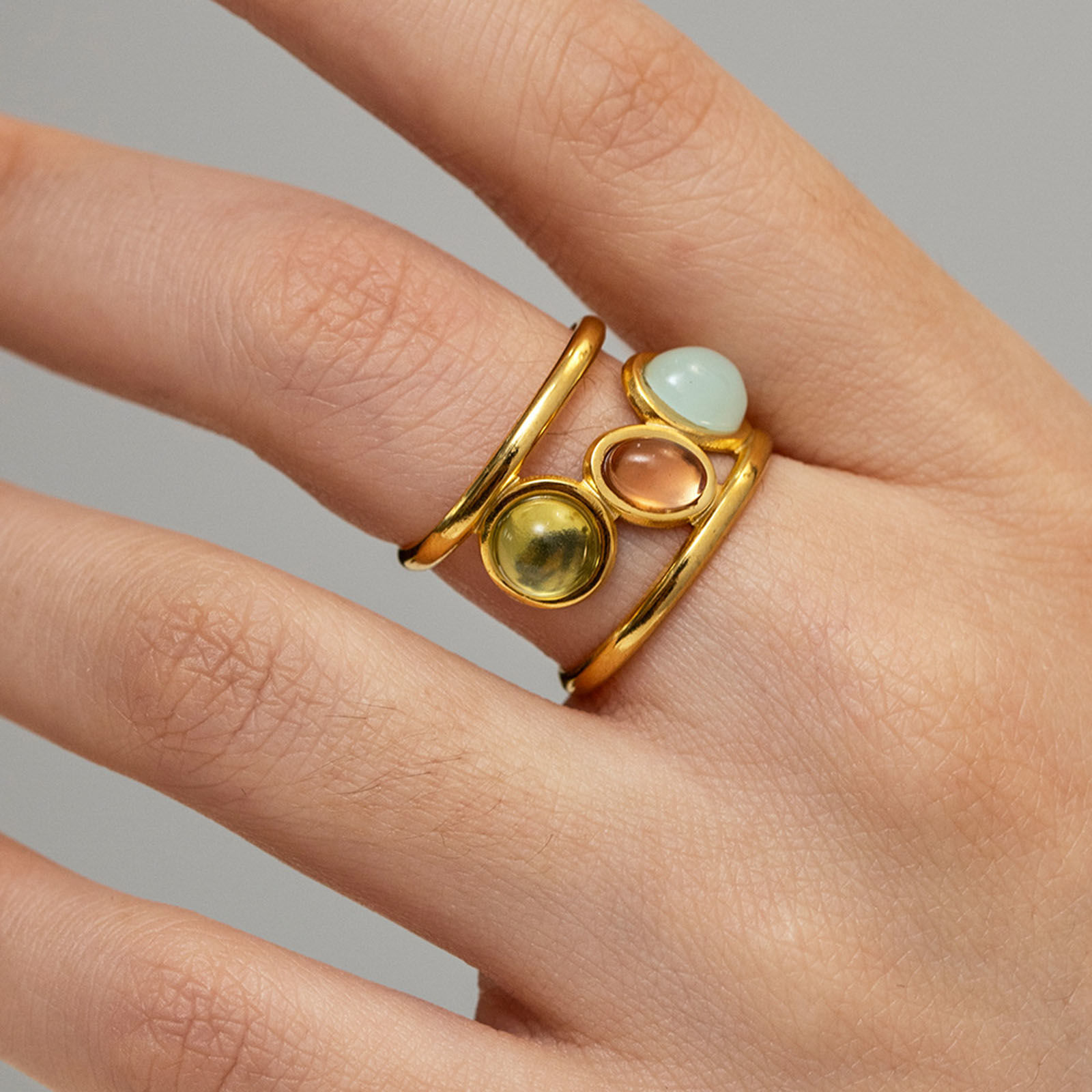 Imagen de Enchapado al Vacío Ecológico Elegante Style Of Royal Court Character 18K Oro Real Chapado 304 Acero Inoxidable & Piedra Abierto Óvalo Ronda Anillos Para Mujeres Fiesta 18mm (US Size 7.75), 1 Unidad