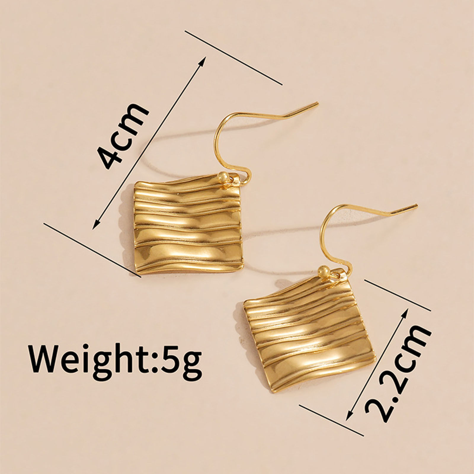 Bild von Umweltfreundliche Vakuumbeschichtung Einfach und lässig Retro 18K Gold plattiert 304 Edelstahl Quadrat Streifen Ohrring Für Frauen Party 4cm x 2cm, 1 Paar