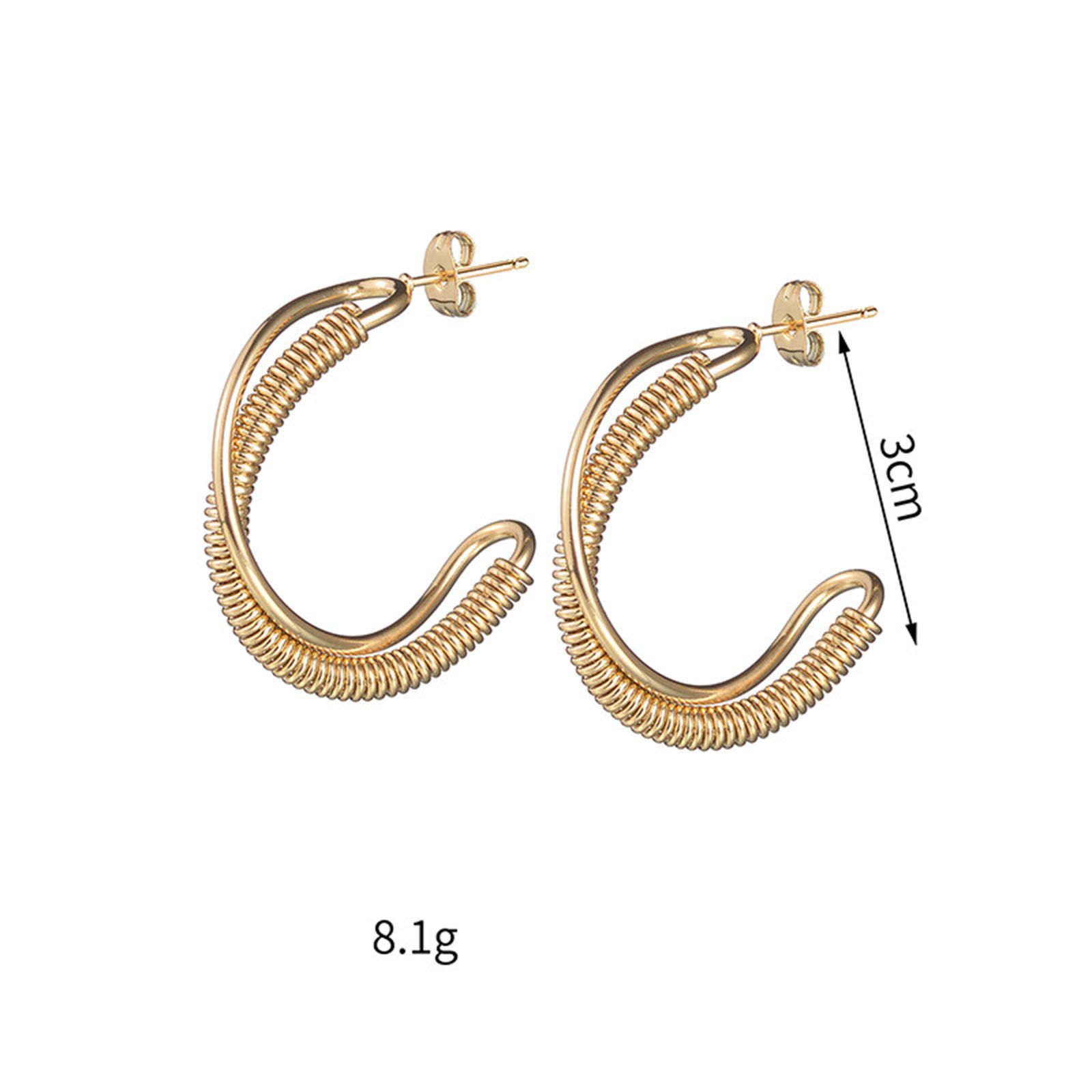 Image de Placage Sous Vide Écologique Simple & Décontracté Boucles d'Oreilles Créole Anneaux Élégant en 304 Acier Inoxydable Courbé Plaqué Or 18K Fête Pour Femmes 3cm, 1 Paire