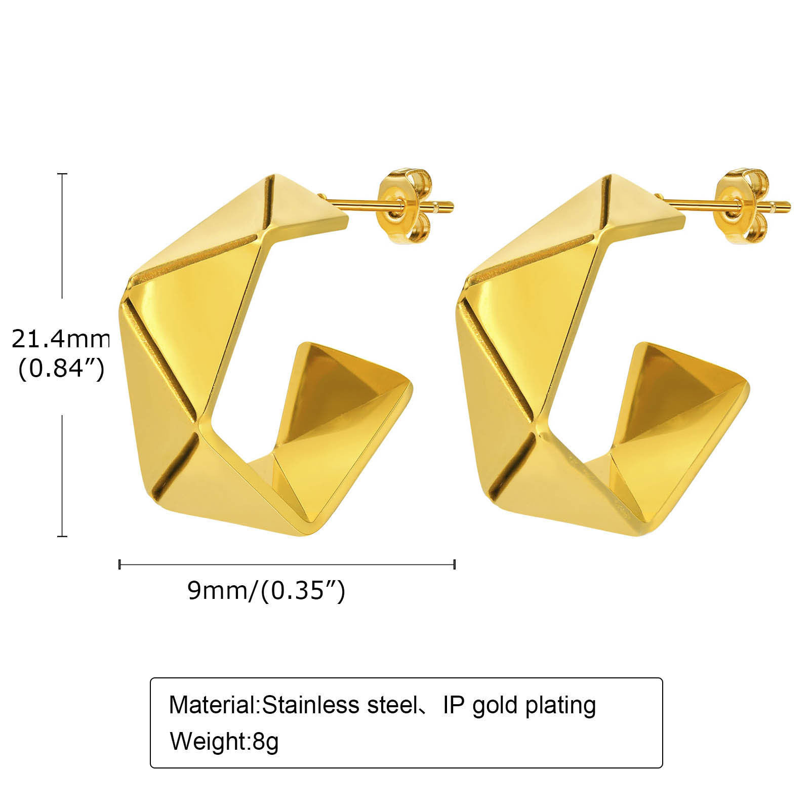 Picture of Eco-friendly Vacuum Plating Stylish Simple 18K Gold Plated 304 Stainless Steel Irregular Hoop Earrings For Women Party 21mm x 9mm, 1 Pair