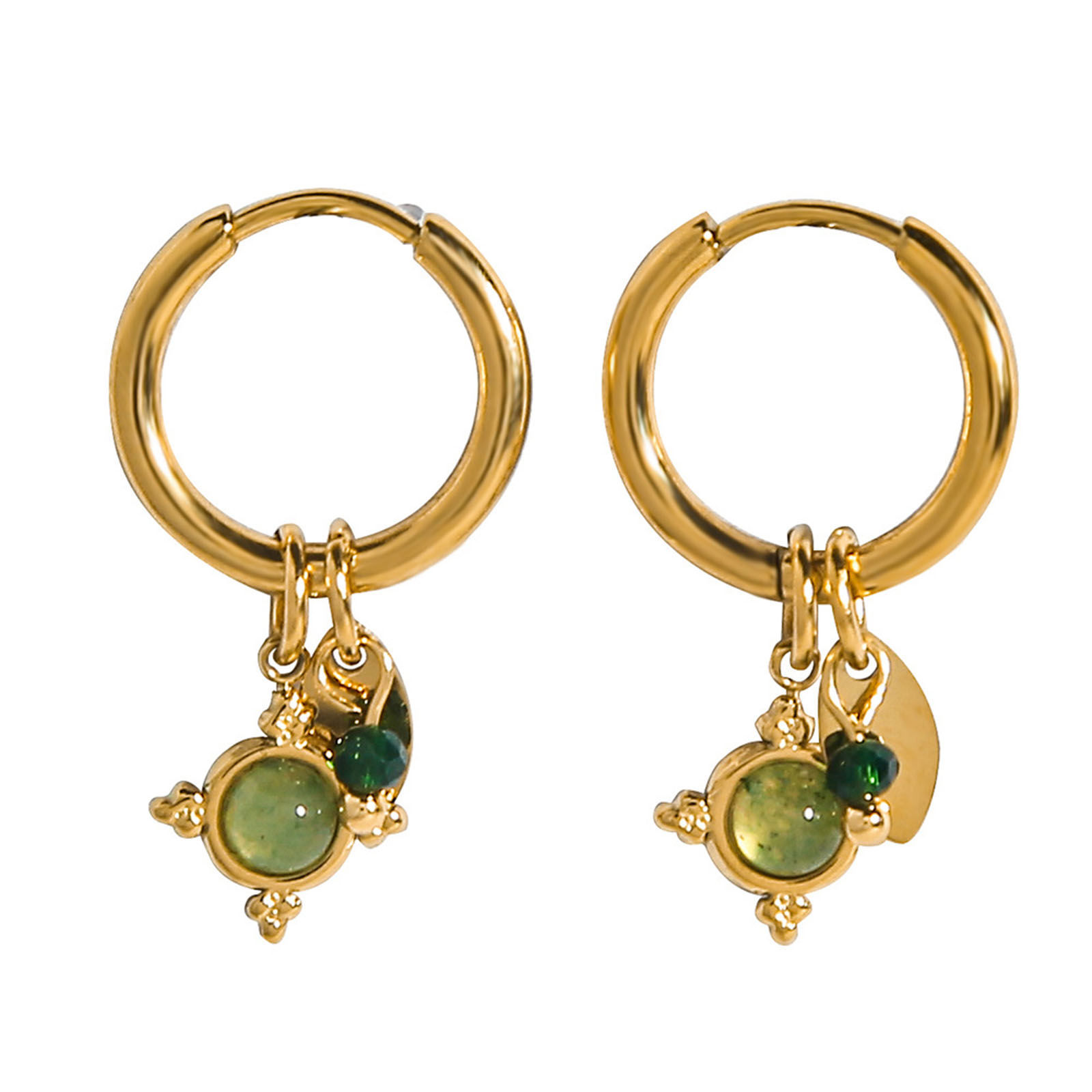 Picture of Eco-friendly Vacuum Plating Stylish Ins Style 18K Real Gold Plated 304 Stainless Steel & Stone Round Earrings For Women Party 2cm x 1.5cm, 1 Pair