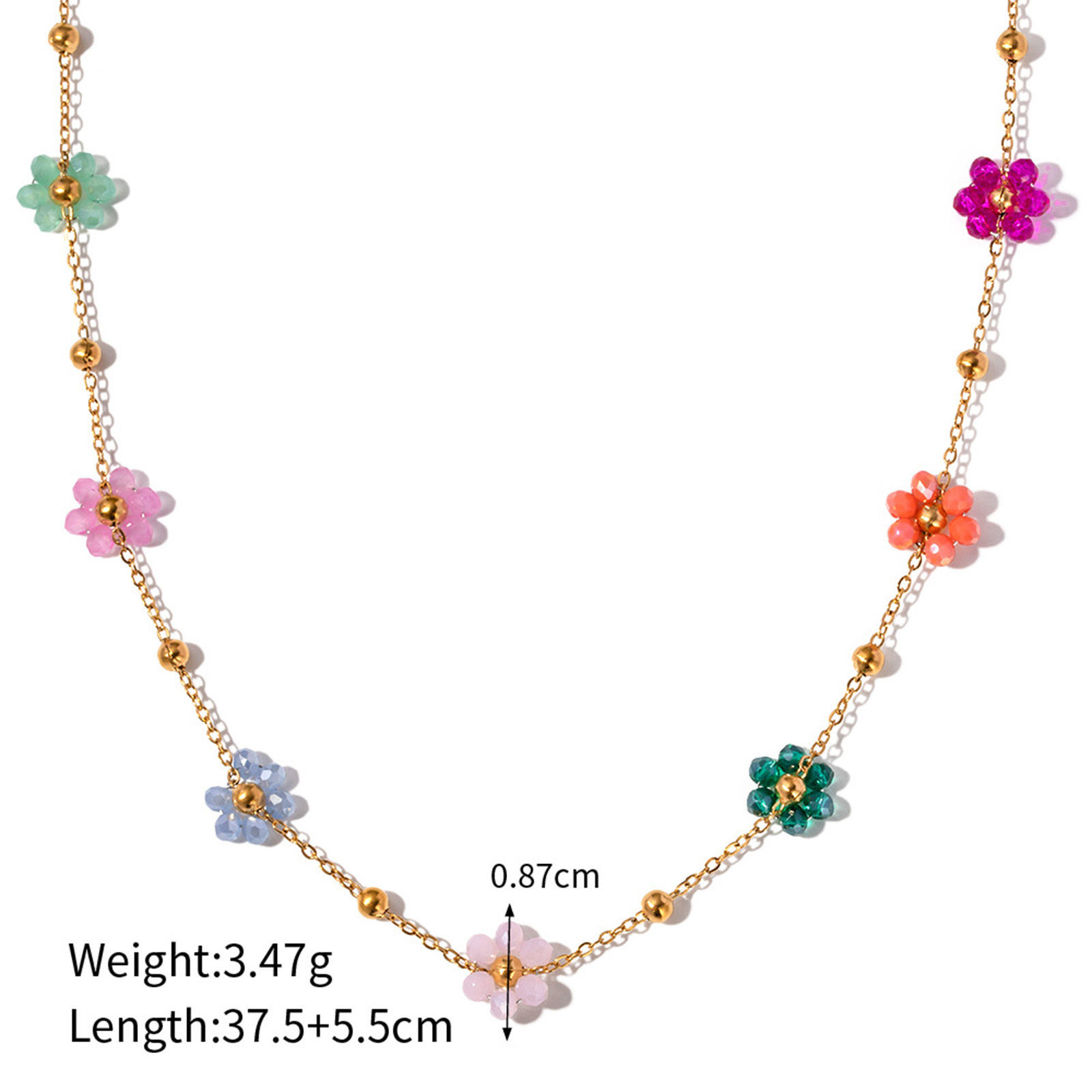 Picture of 1 Piece Vacuum Plating Sweet & Cute Stylish 18K Real Gold Plated Multicolor 304 Stainless Steel Ball Chain Flower Choker Necklace For Women Engagement 37.5cm(14 6/8") long