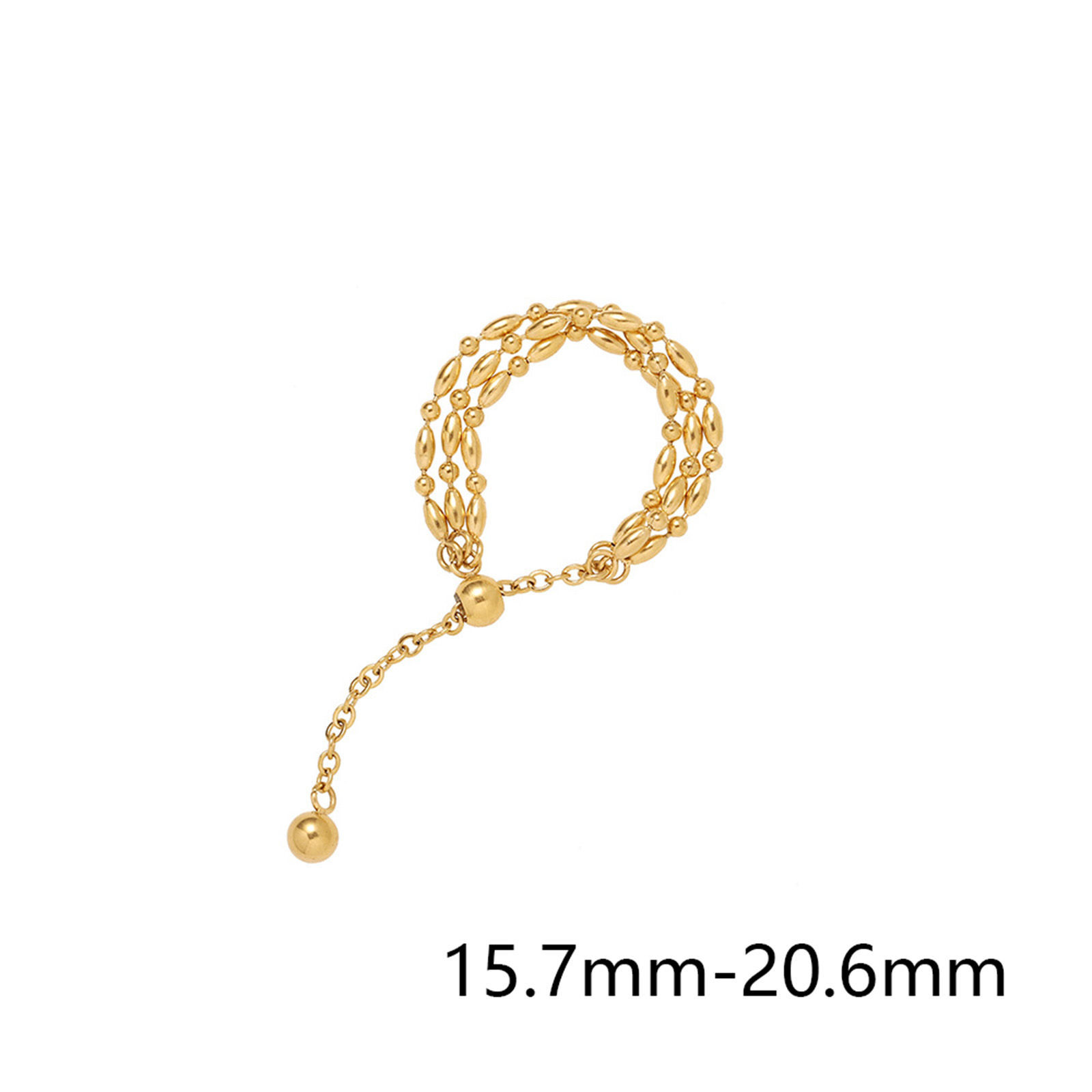 Picture of 1 Piece Eco-friendly Vacuum Plating Simple & Casual Ins Style 18K Real Gold Plated 304 Stainless Steel Adjustable Beaded Adjustable Slider/ Slide Rings For Women Party 15.7mm-20.6mm Dia.