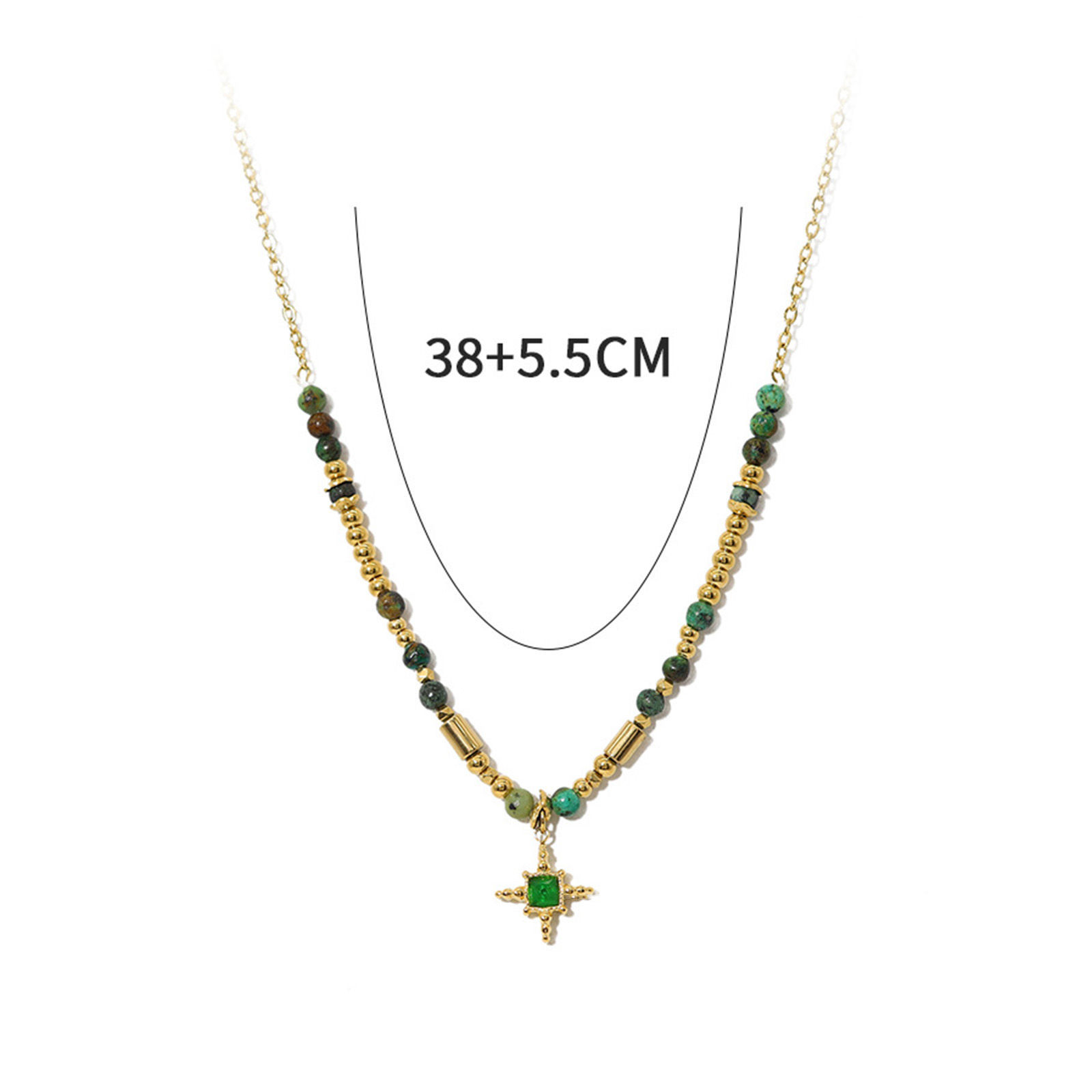 Immagine di 1 Pz Placcatura Sottovuoto Retrò Stile Bohemien 18K Vero Oro Placcato 304 Acciaio Inossidabile & Pietra Cavo Catena Stella Collana con Ciondolo Per Donne Anniversario 38cm Lunghezza