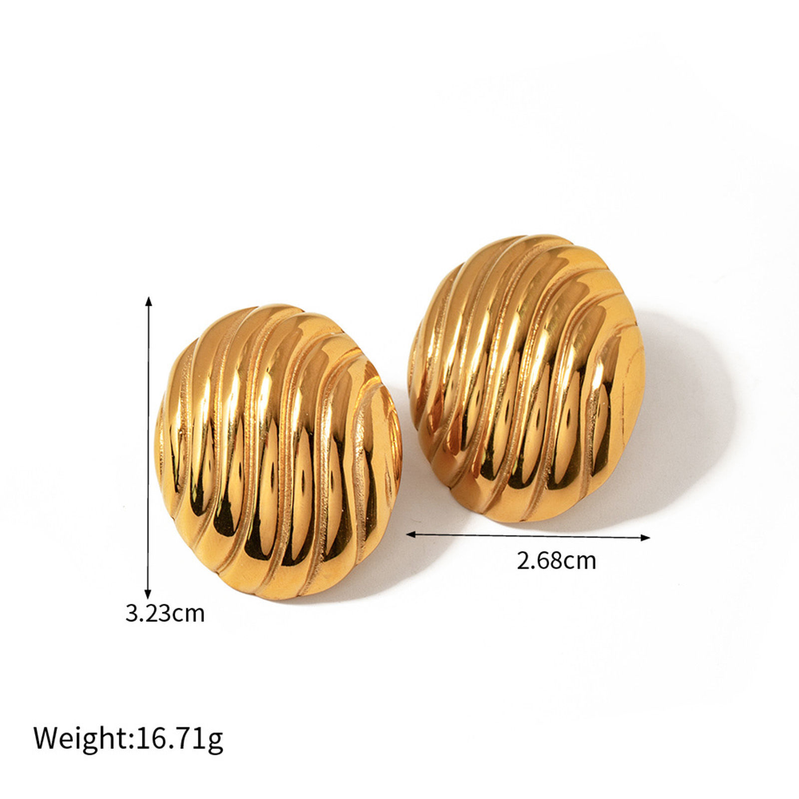 Bild von 1 Paar Umweltfreundliche Vakuumbeschichtung Stilvoll Retro 18K Echtgold plattiert 304 Edelstahl Oval Gewinde Ohrring Ohrstecker Für Frauen Party 3,2cm x 2,7cm