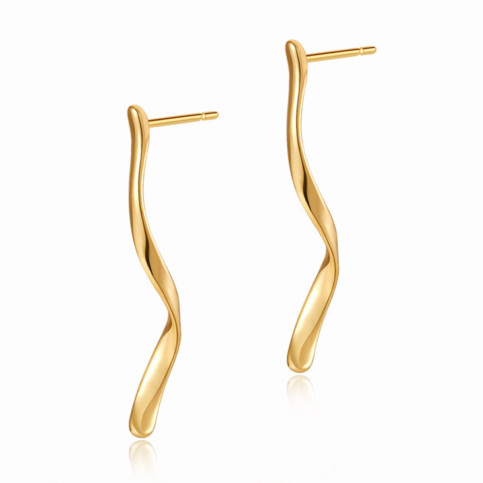 Picture of 1 Pair Eco-friendly Vacuum Plating Minimalist Stylish 18K Real Gold Plated Brass Curve Earrings For Women Party 7.3cm x 0.6cm