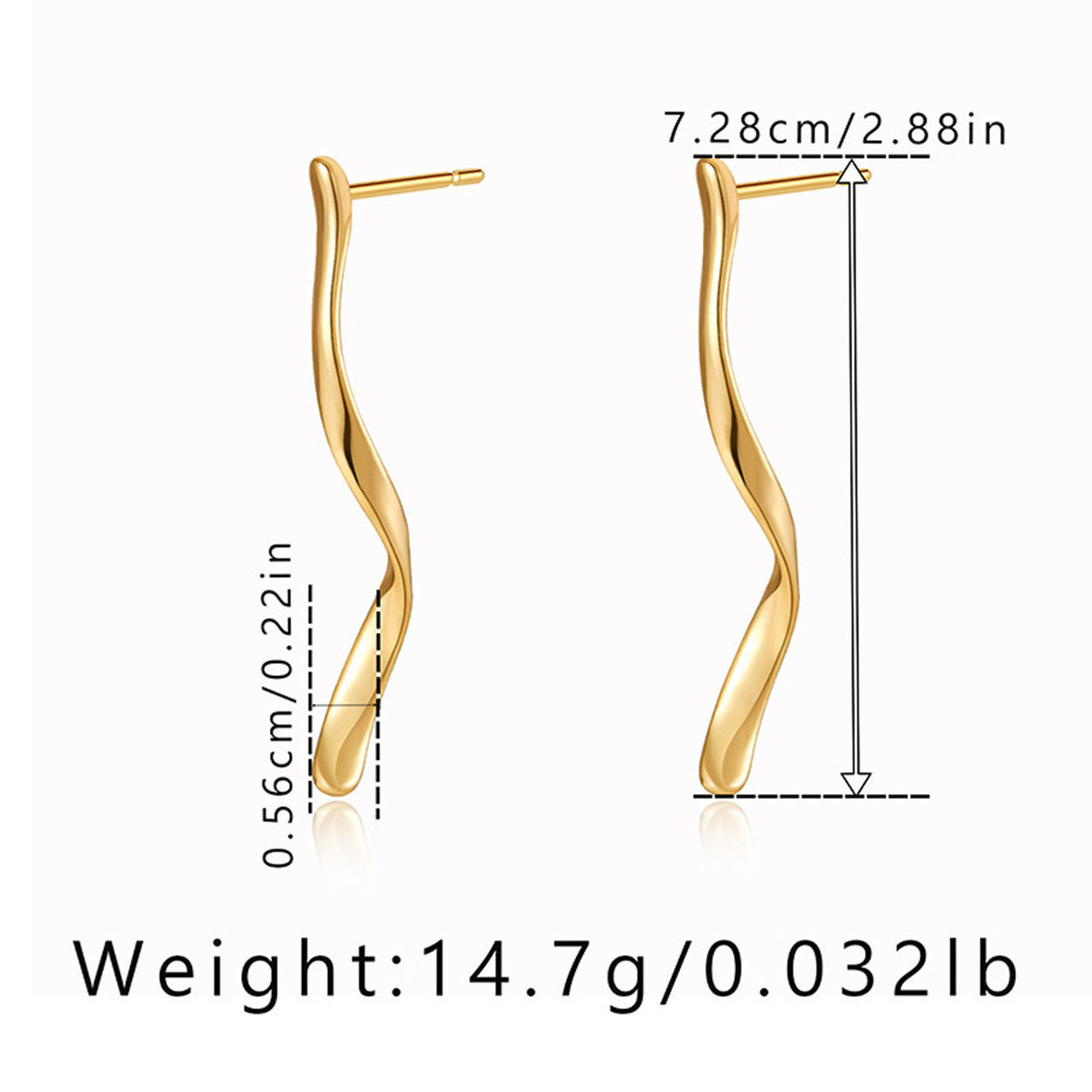 Picture of 1 Pair Eco-friendly Vacuum Plating Minimalist Stylish 18K Real Gold Plated Brass Curve Earrings For Women Party 7.3cm x 0.6cm