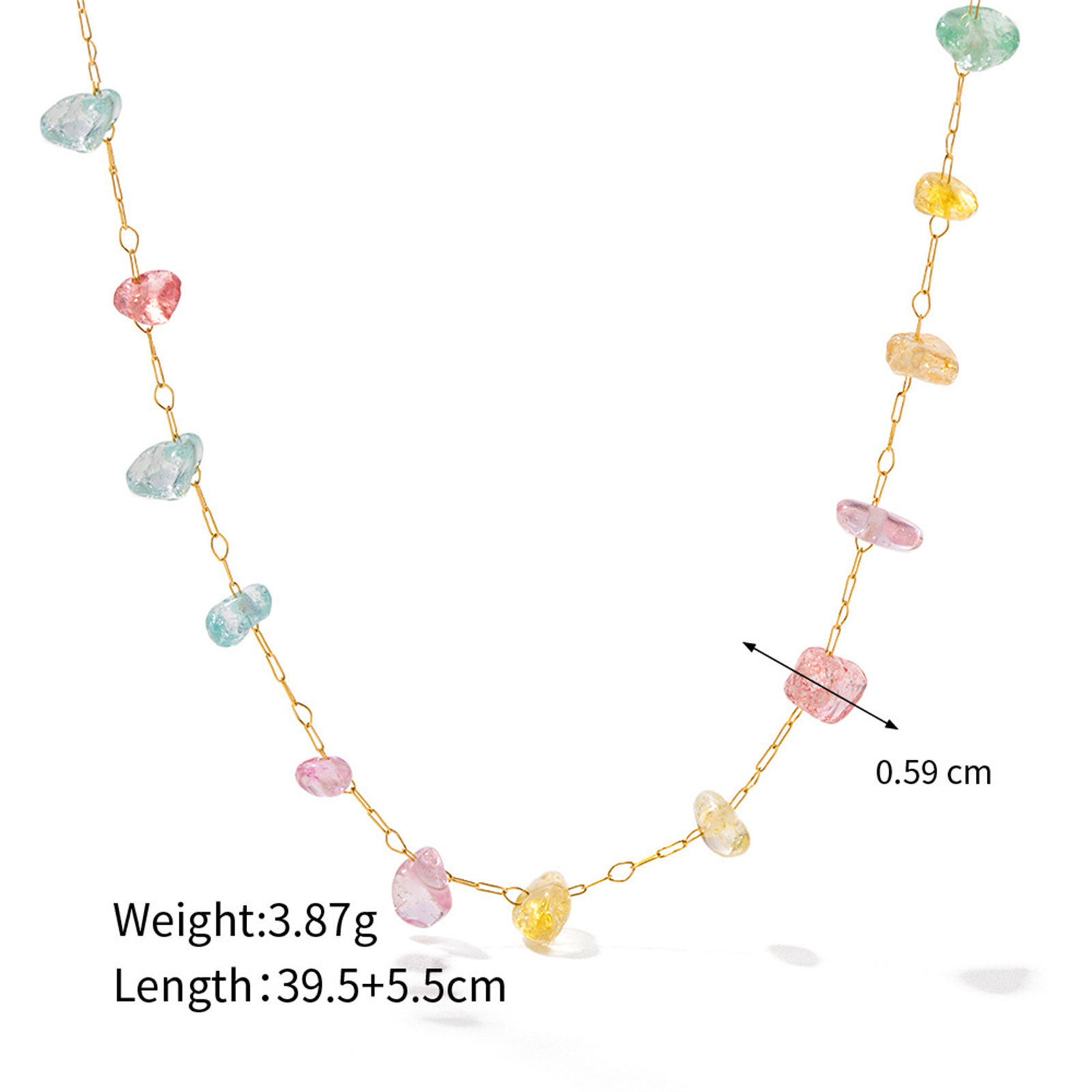Bild von 1 Strang Umweltfreundliche Vakuumbeschichtung Böhmen Strand 18K Echtgold plattiert 304 Edelstahl & Stein Handgefertigte Gliederkette Chip Perlen Halskette Für Frauen Party 40cm lang