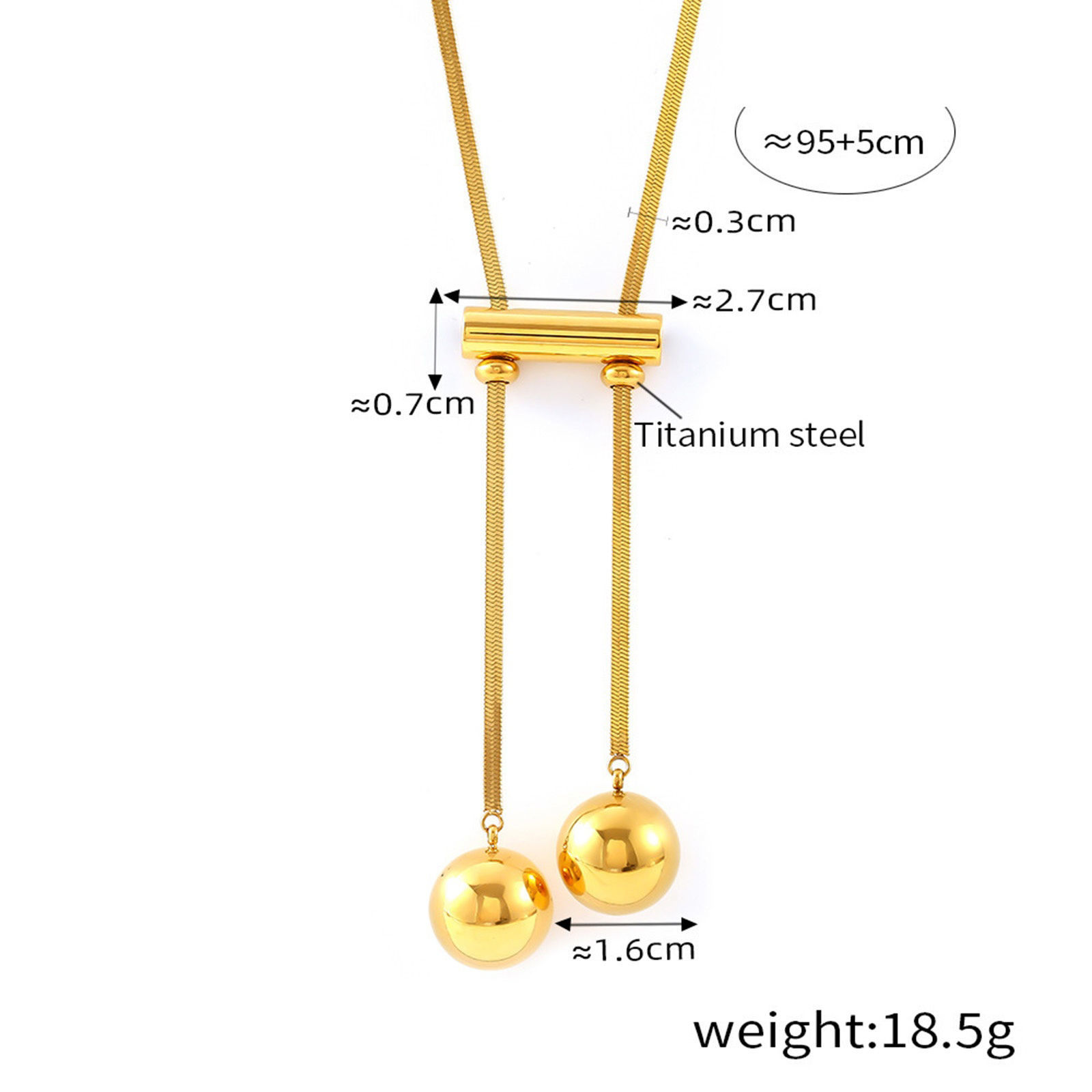 Immagine di 1 Pz Placcatura Sotto Vuoto PVD Ecologica Elegante Semplice 18K Vero Oro Placcato Acciaio Inossidabile Catena di Serpente Piatta Palla Collana Lunga Adatto Maglia Per Donne