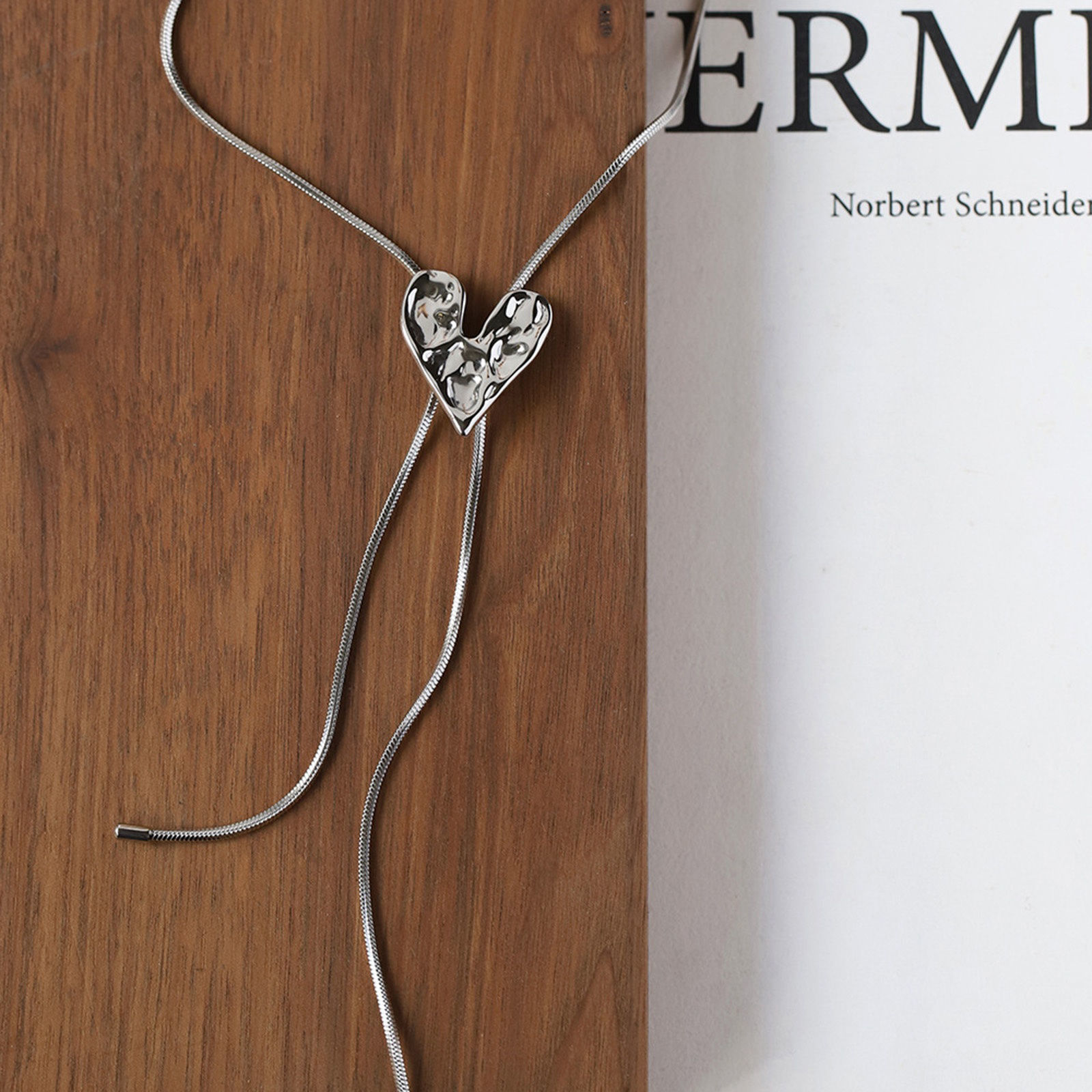 Picture of 1 Piece Stylish Simple Silver Tone Stainless Steel Flat Snake Chain Heart Adjustable Sweater Necklace Long For Women 87cm(34 2/8") long