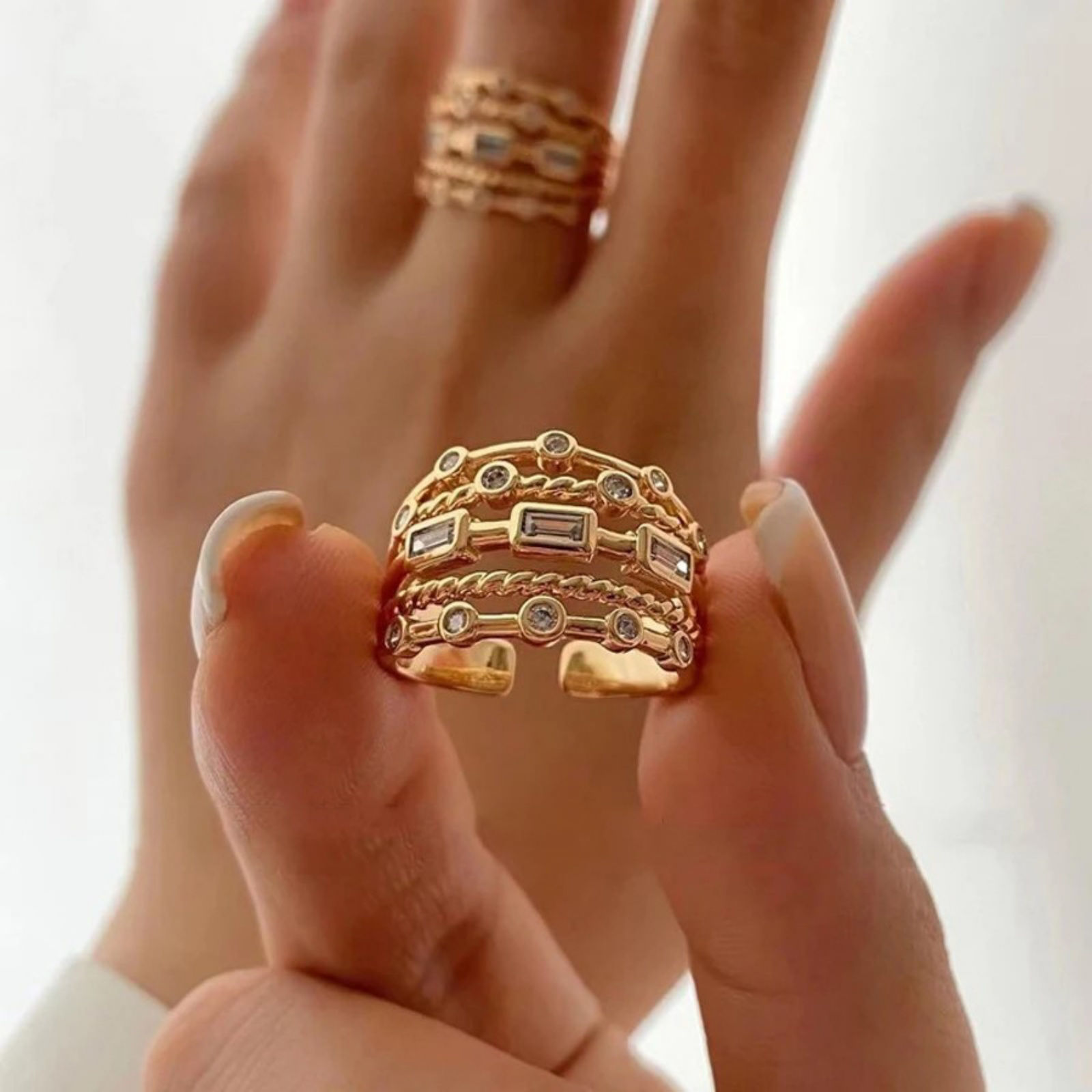 Изображение 1 ШТ Стильный Простой 18K настоящее золото с покрытием Латунь Кольца Для женщин 17.3мм(Американский Размер 7)