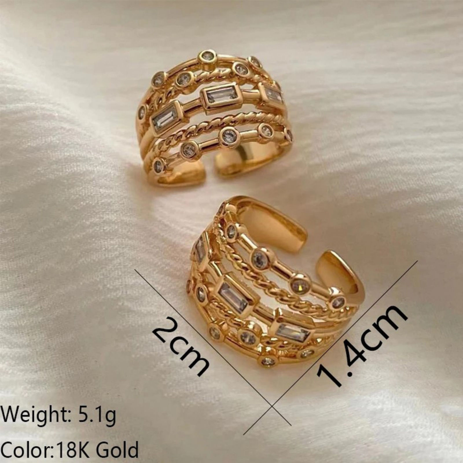 Изображение 1 ШТ Стильный Простой 18K настоящее золото с покрытием Латунь Кольца Для женщин 17.3мм(Американский Размер 7)