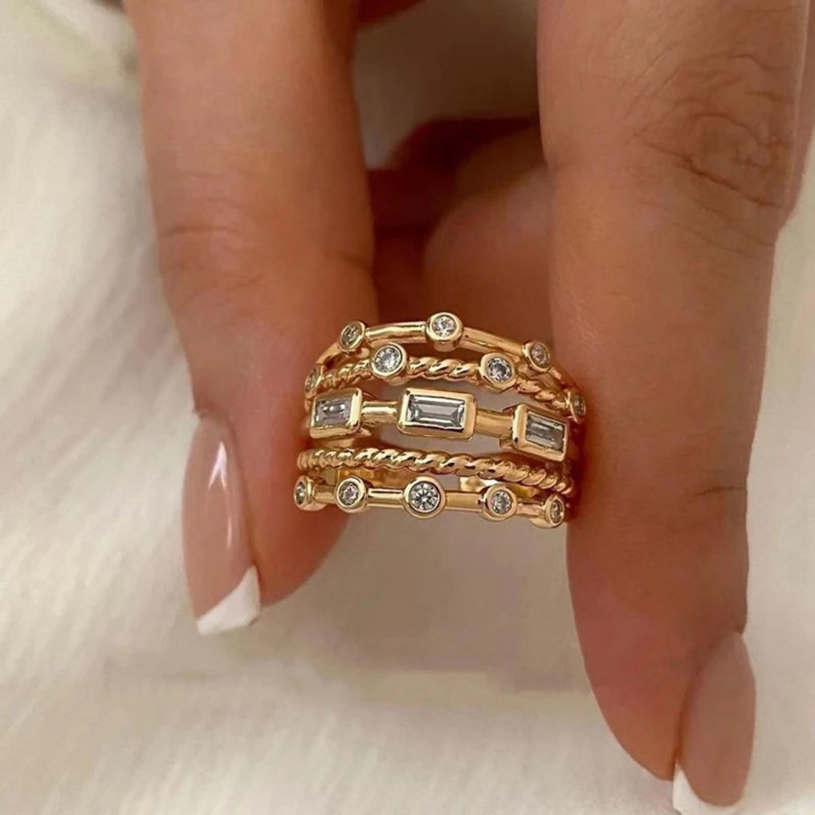 Изображение 1 ШТ Стильный Простой 18K настоящее золото с покрытием Латунь Кольца Для женщин 17.3мм(Американский Размер 7)