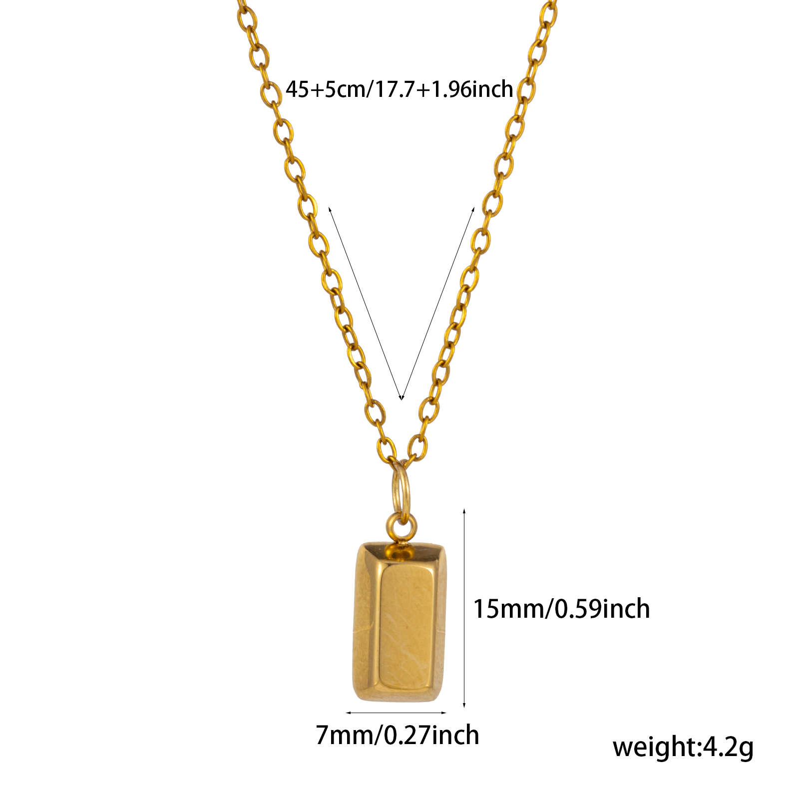 Image de 1 Pièce Collier à Pendentif Chaîne Maille Forçat Simple en 304 Acier Inoxydable Revêtement sous Vide PVD Respectueux de l'Environnement À la Mode Plaqué Or Véritable 18K Rectangle Carré Pour Femmes Cadeau 45cm + 5cm long