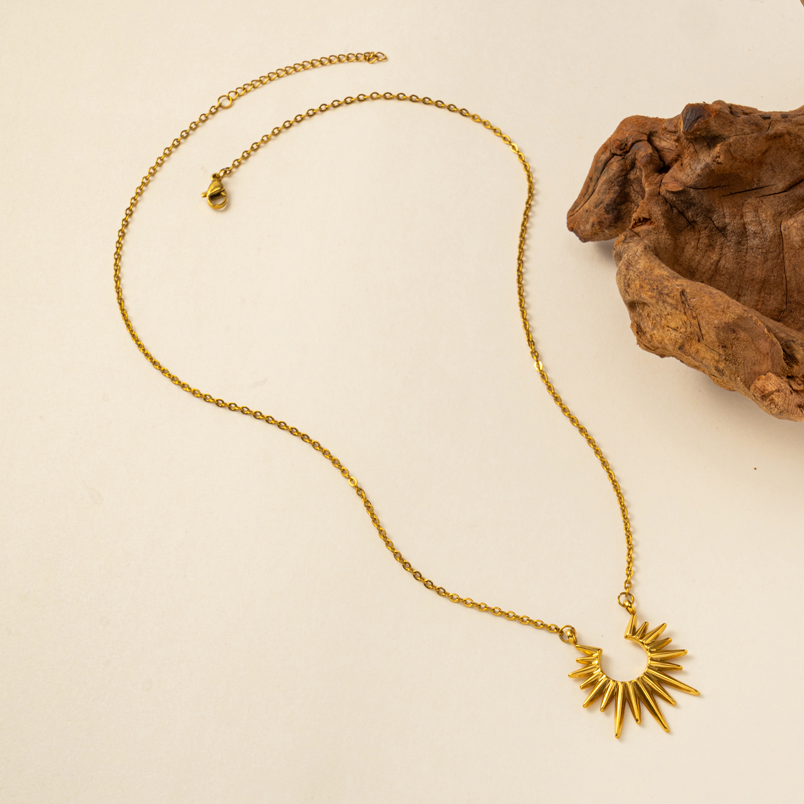 Picture of 1 Piece Eco-friendly Vacuum Plating Stylish Galaxy Gold Plated 304 Stainless Steel Link Cable Chain Sun Pendant Charm Necklace For Women Gift 47cm(18.5") + 4.5cm(1.8") long